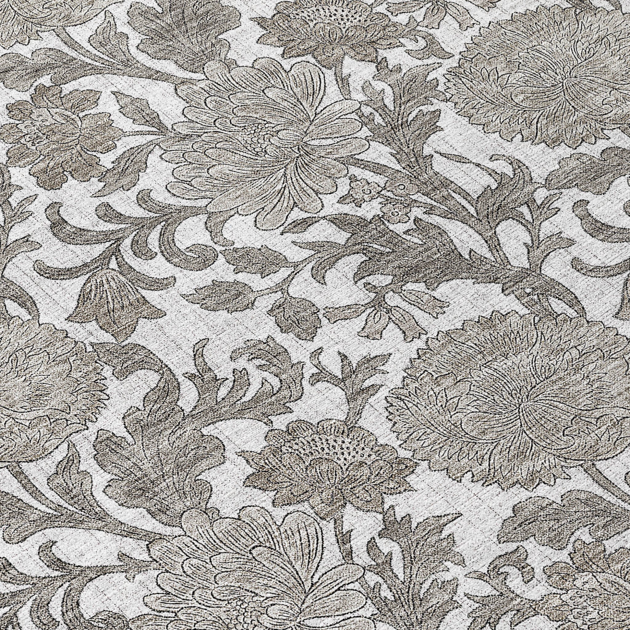 8' X 10' Ivory And Gray Floral Washable Indoor Outdoor Area Rug - Outdoor