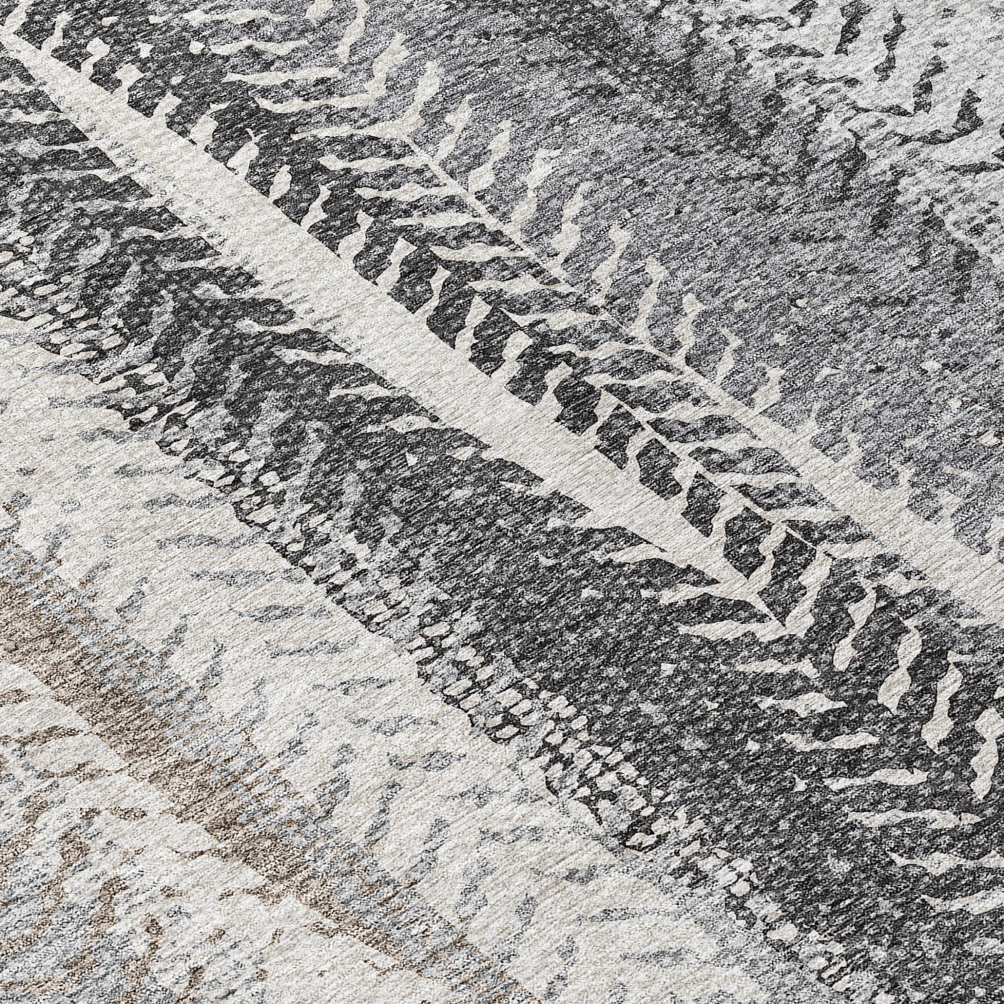 5' X 8' Khaki Ivory And Gray Botanical Leaves Washable Indoor Outdoor Area Rug - Sports & Outdoor