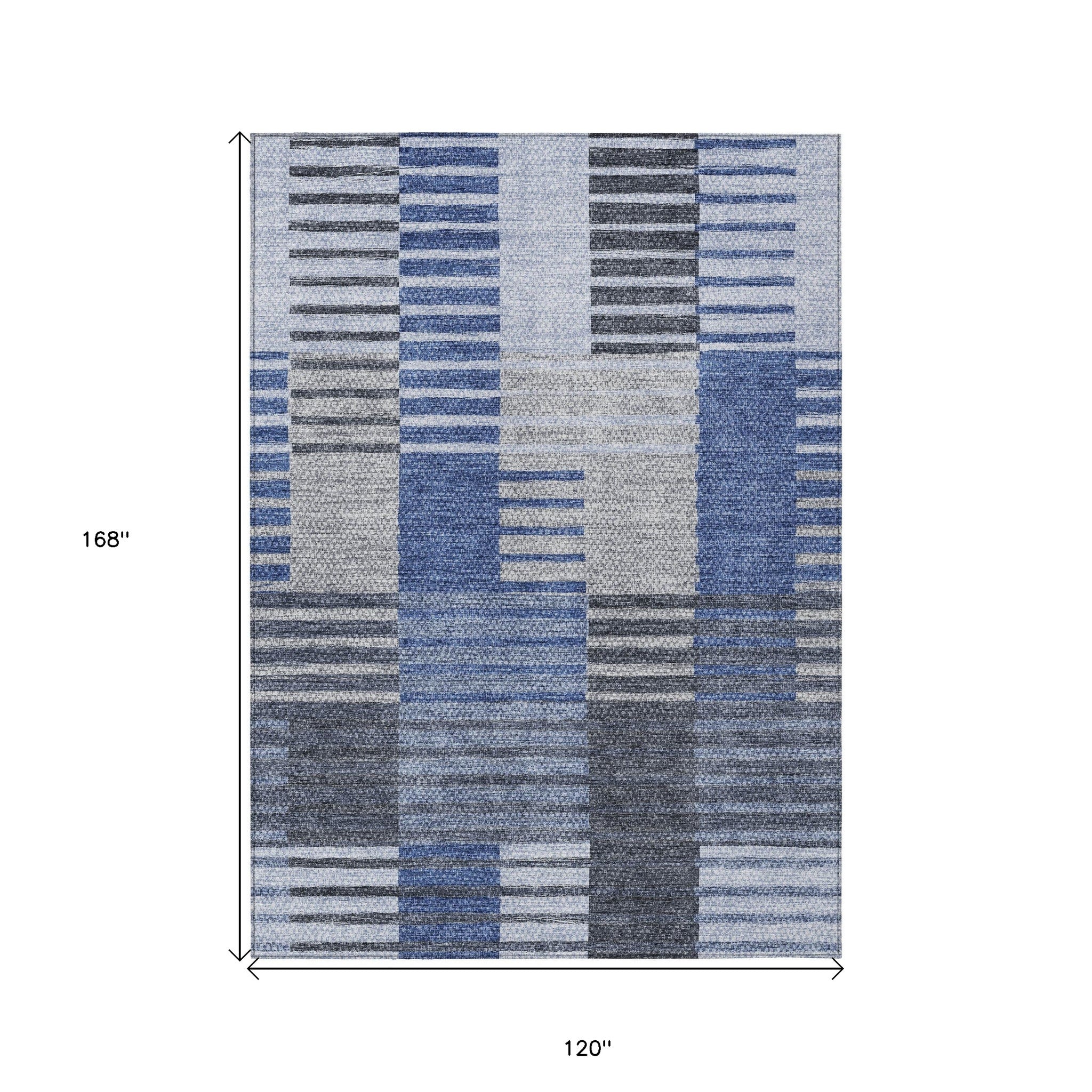 10' X 14' Denim Blue And Navy Blue Striped Washable Indoor Outdoor Area Rug - Sports & Outdoor
