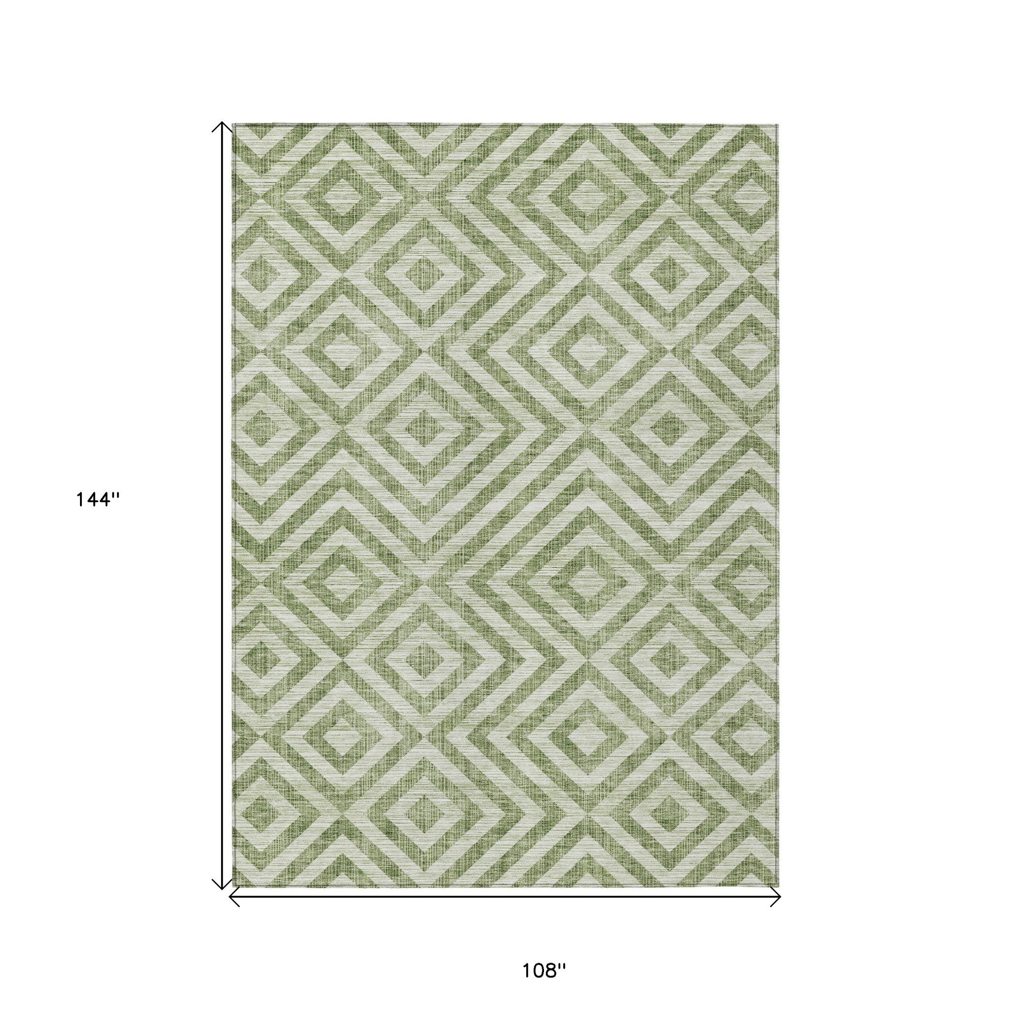 9' X 12' Green And Beige Geometric Washable Indoor Outdoor Area Rug - Outdoor