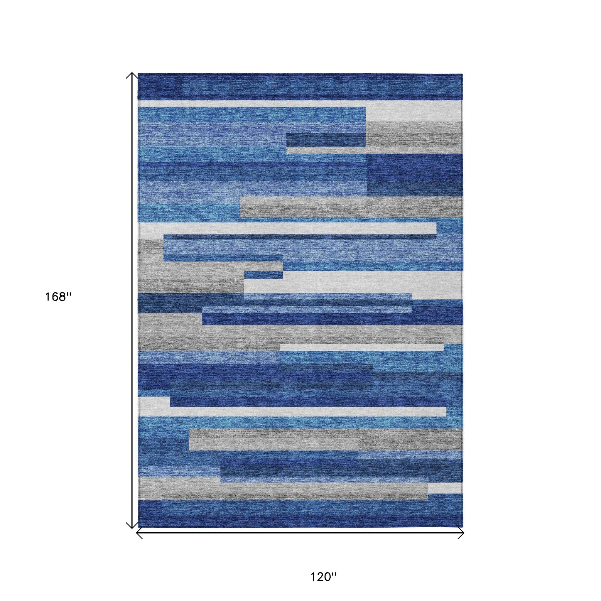 10' X 14' Navy Blue And Denim Blue Striped Washable Indoor Outdoor Area Rug - Outdoor