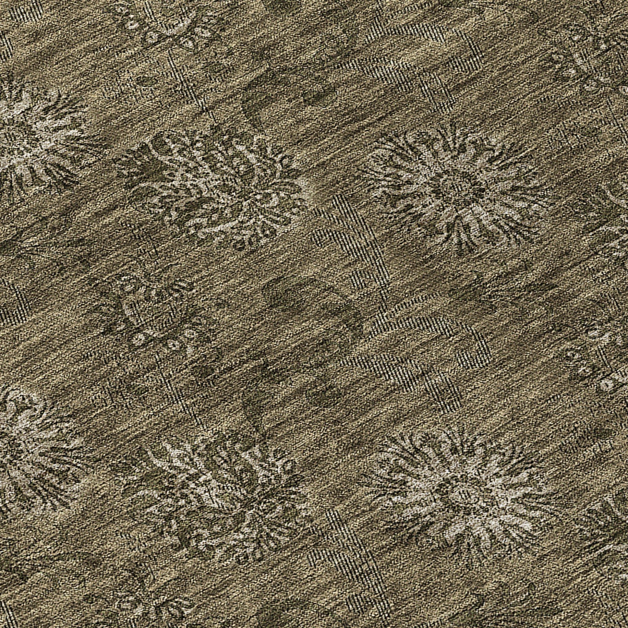 5' X 8' Brown And Beige Floral Washable Indoor Outdoor Area Rug - Outdoor
