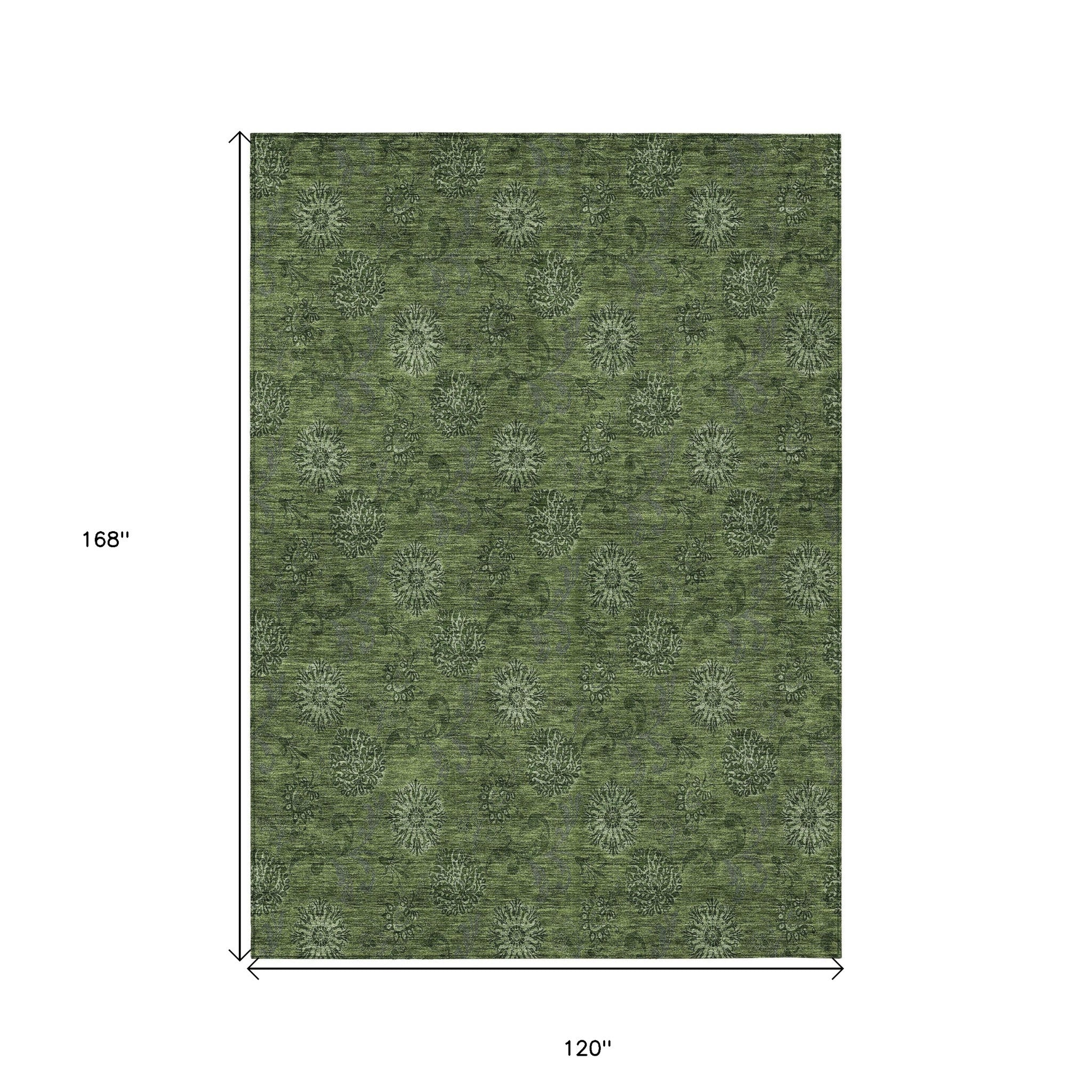 10' X 14' Olive Green And Green Floral Washable Indoor Outdoor Area Rug - Outdoor