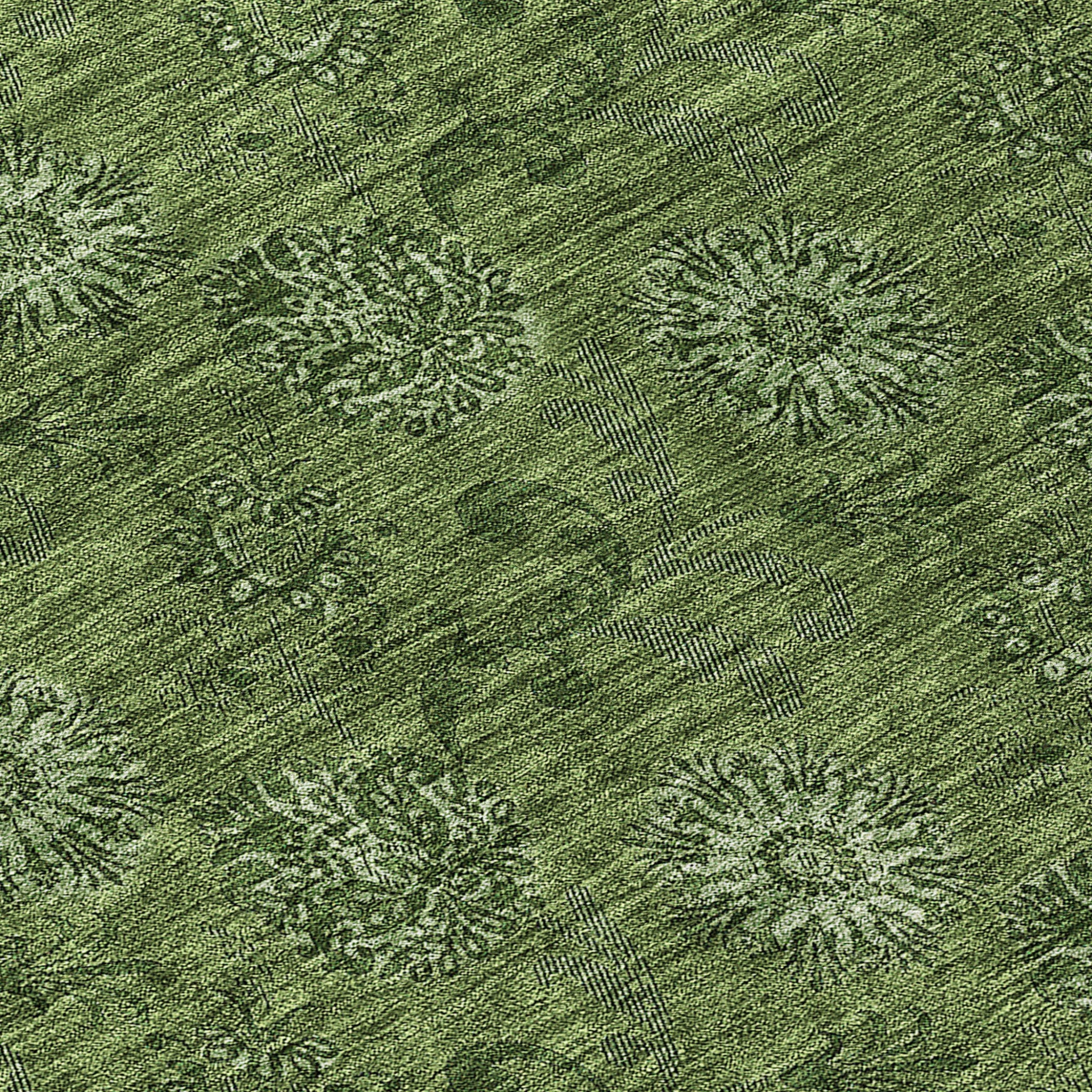 10' X 14' Olive Green And Green Floral Washable Indoor Outdoor Area Rug - Outdoor