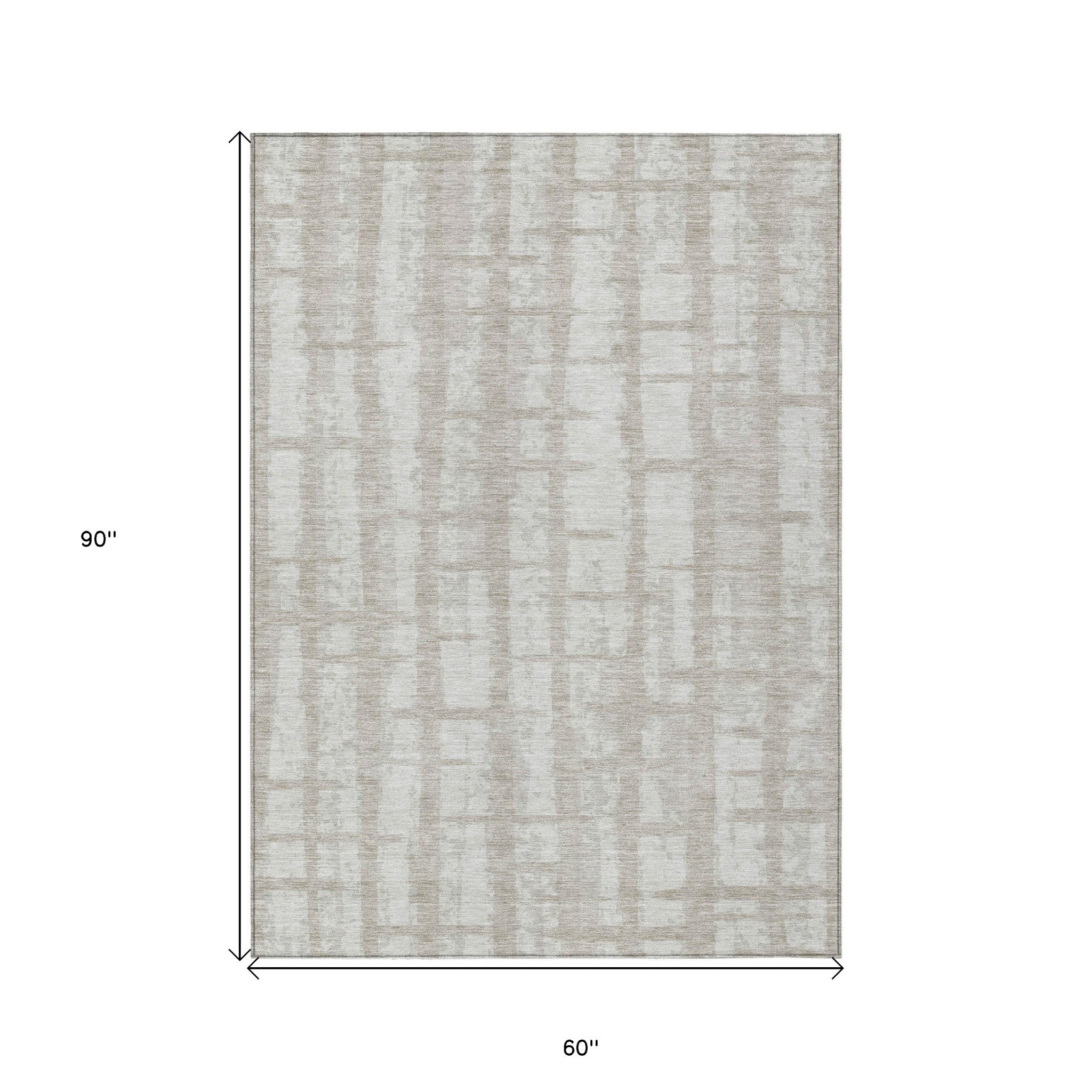 5' X 8' Taupe And Beige Striped Washable Indoor Outdoor Area Rug - Sports & Outdoor