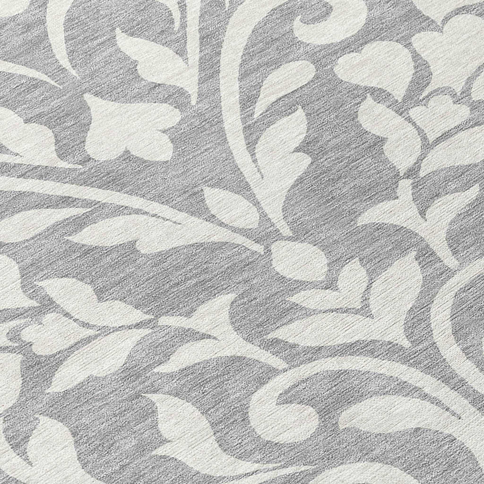 8' X 10' Gray And Ivory Floral Washable Indoor Outdoor Area Rug - Outdoor