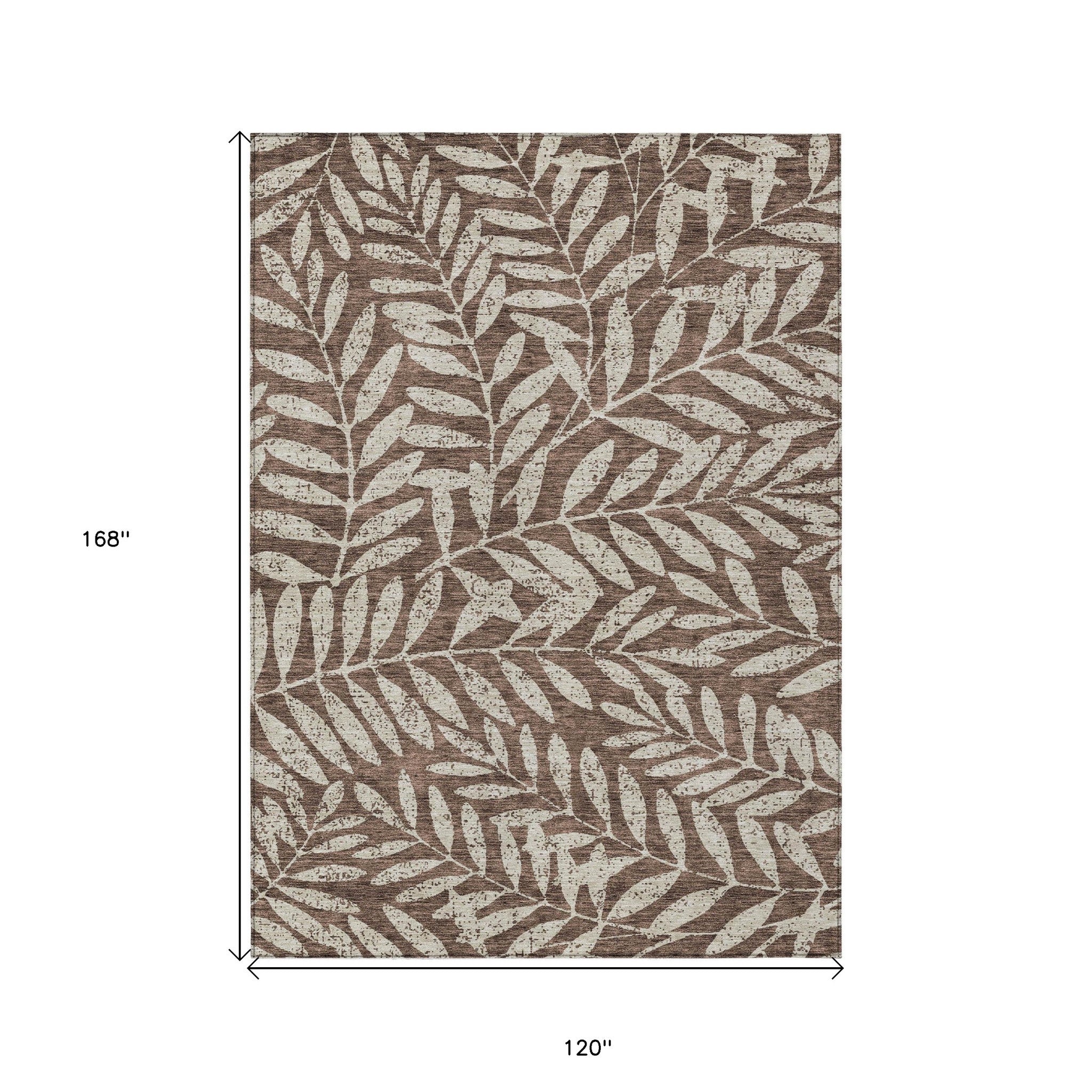 10' X 14' Brown And Beige Floral Washable Indoor Outdoor Area Rug - Outdoor