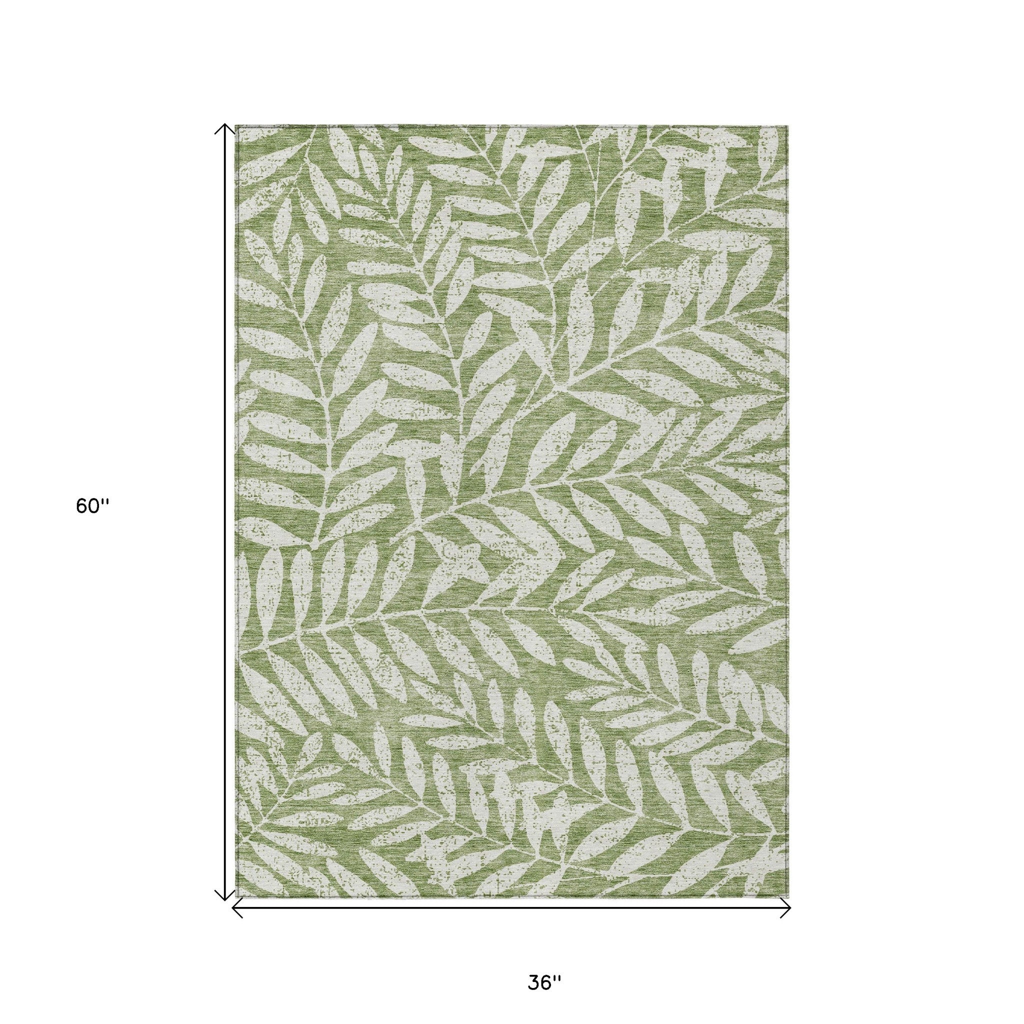 3' X 5' Green And Ivory Floral Washable Indoor Outdoor Area Rug - Outdoor
