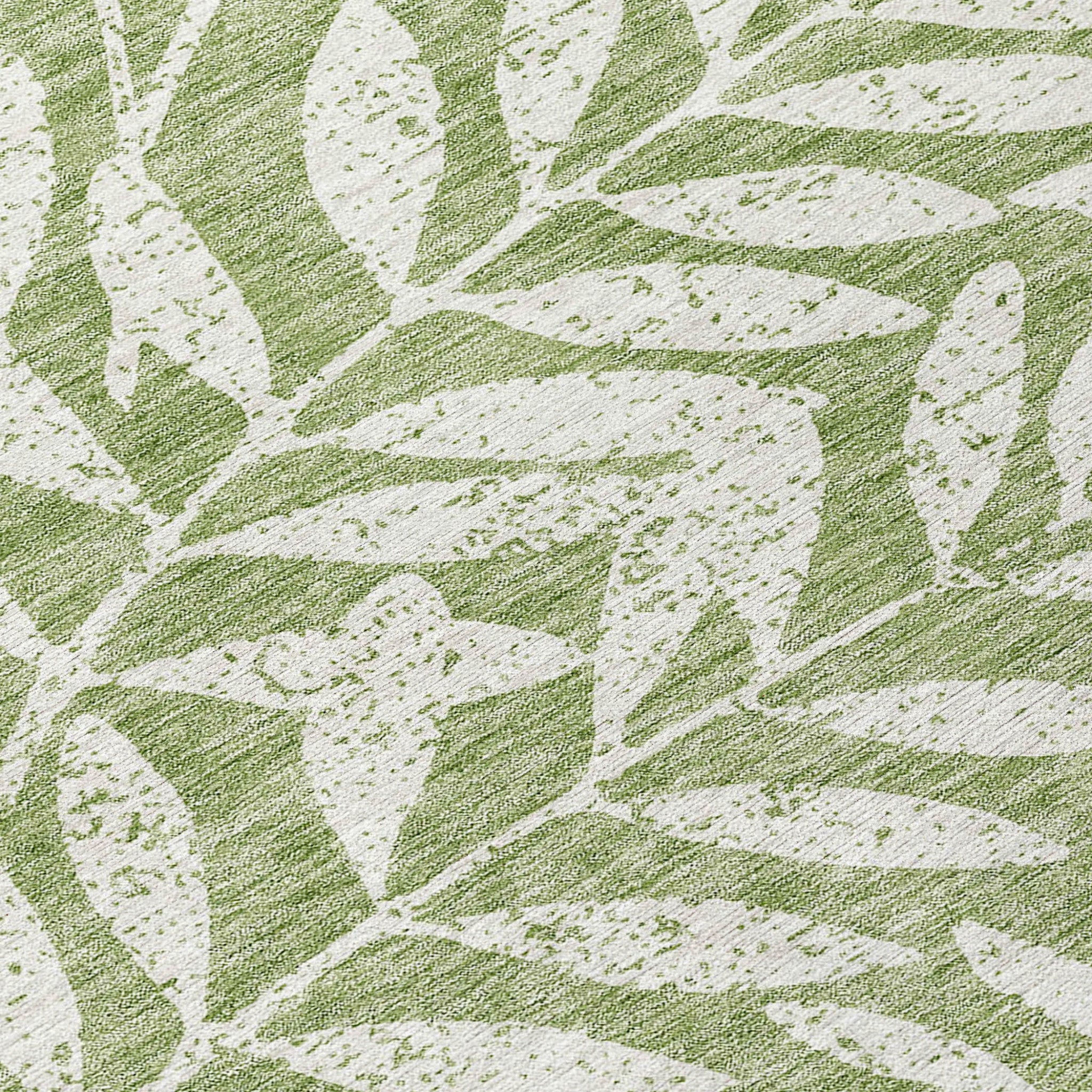 3' X 5' Green And Ivory Floral Washable Indoor Outdoor Area Rug - Outdoor