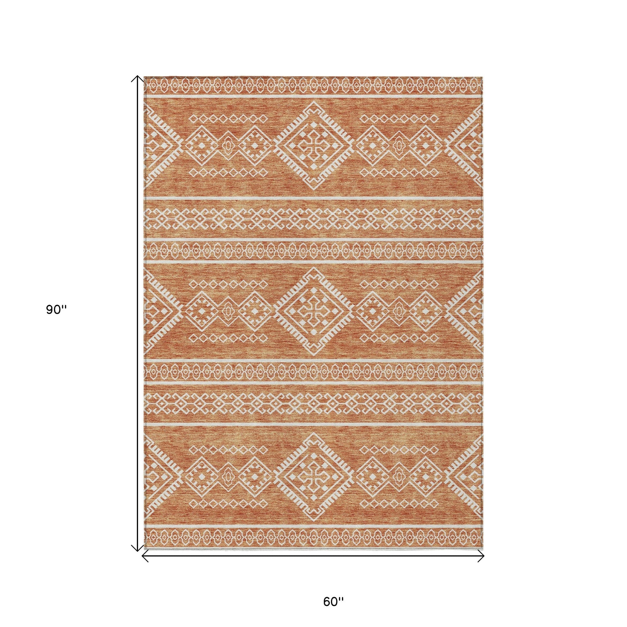 5' X 8' Copper And Ivory Southwestern Washable Indoor Outdoor Area Rug - Sports & Outdoor