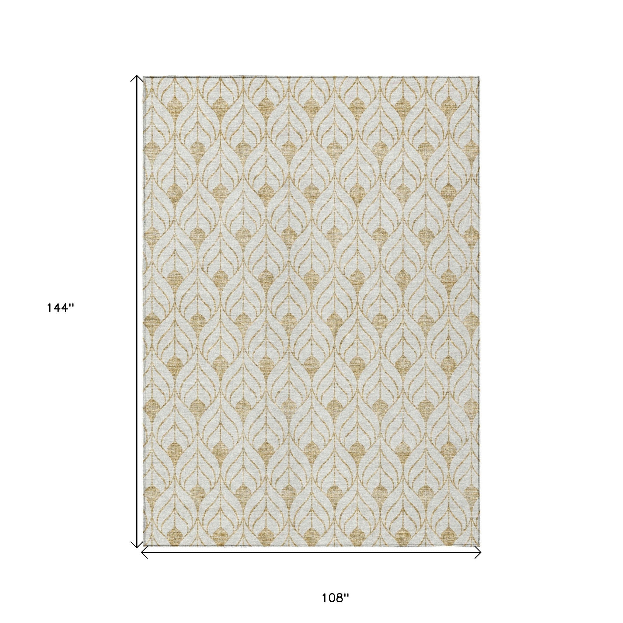 9' X 12' Gold And Beige Geometric Washable Indoor Outdoor Area Rug - Outdoor