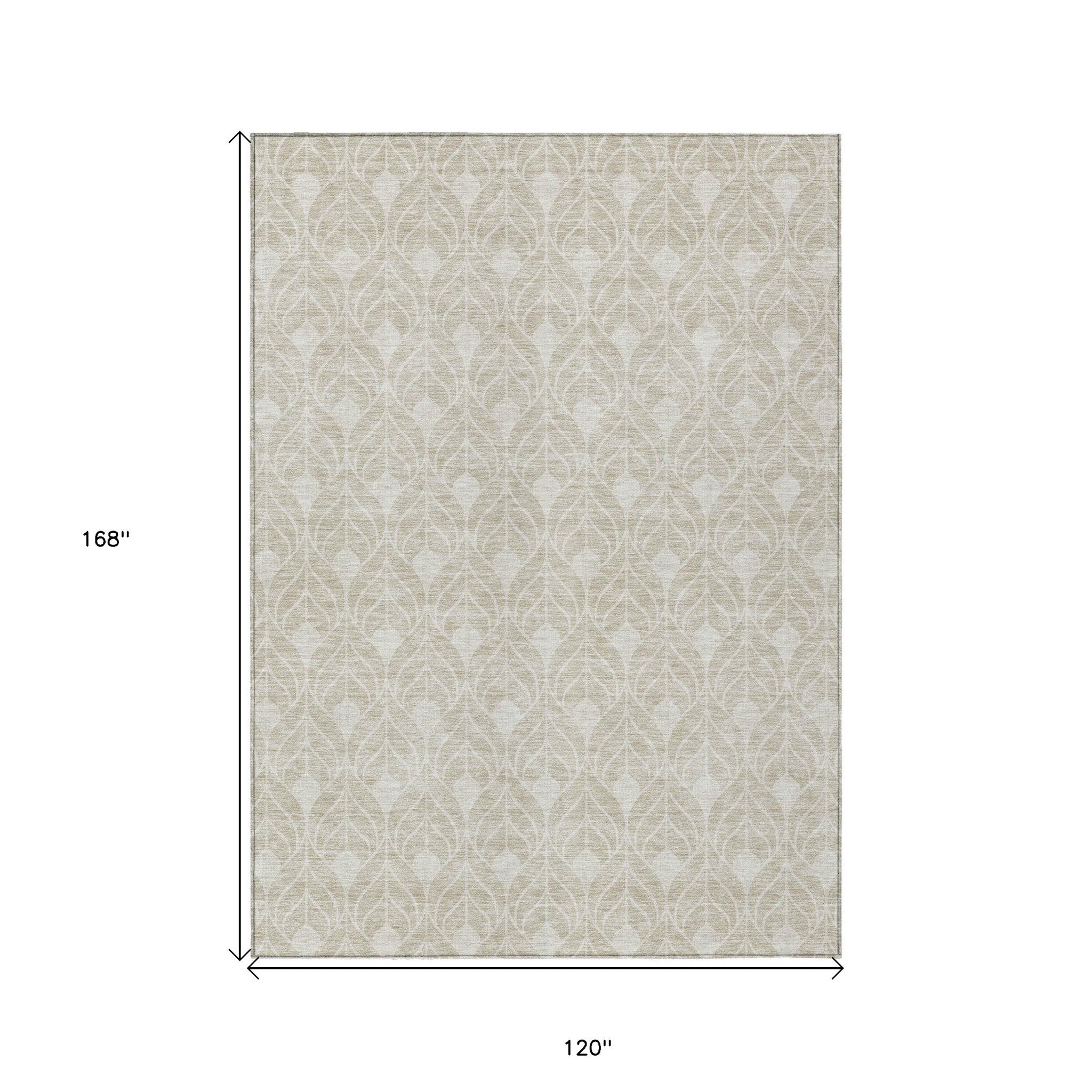 10' X 14' Beige And Ivory Geometric Washable Indoor Outdoor Area Rug - Outdoor