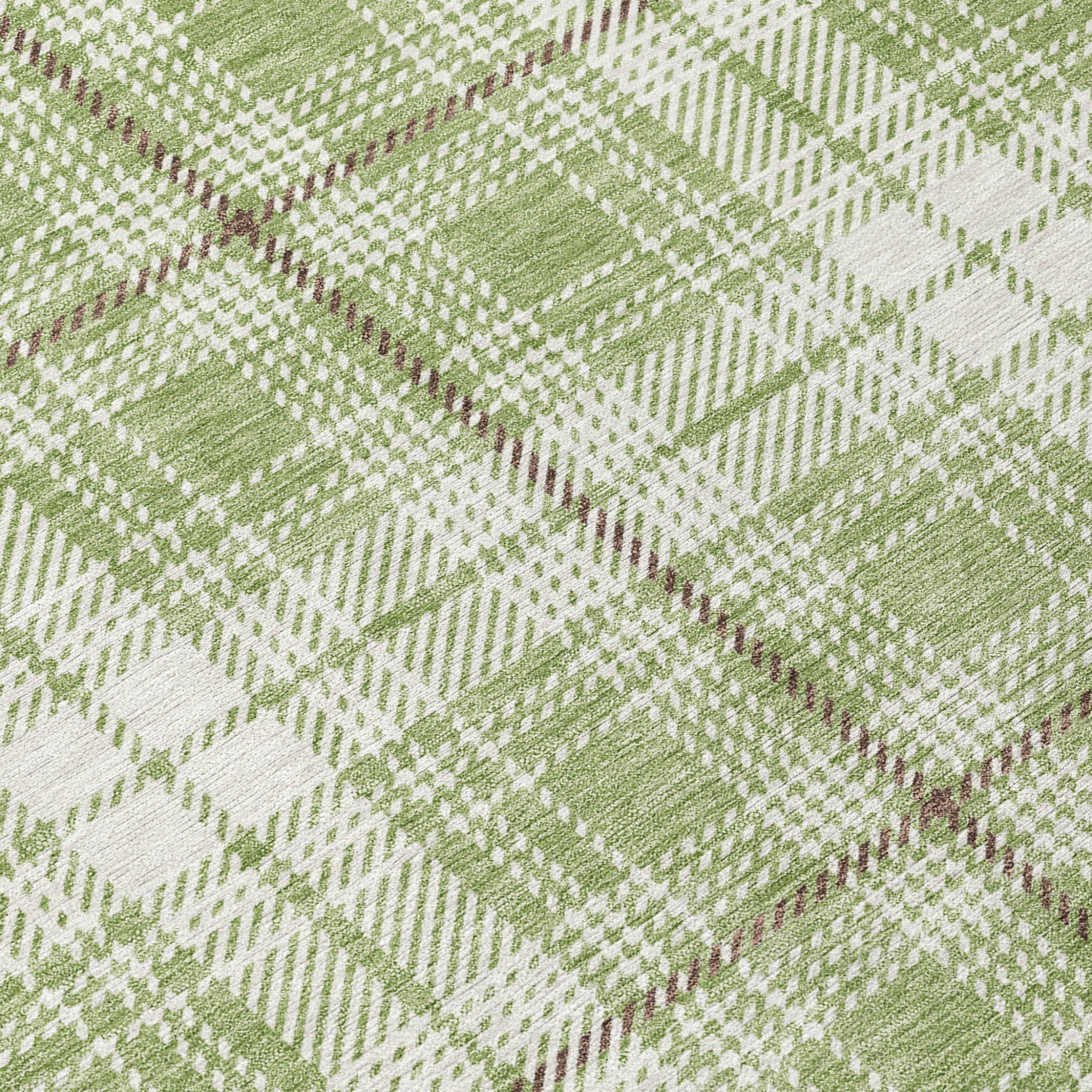 5' X 8' Artichoke Green Brown And Ivory Plaid Washable Indoor Outdoor Area Rug - Outdoor