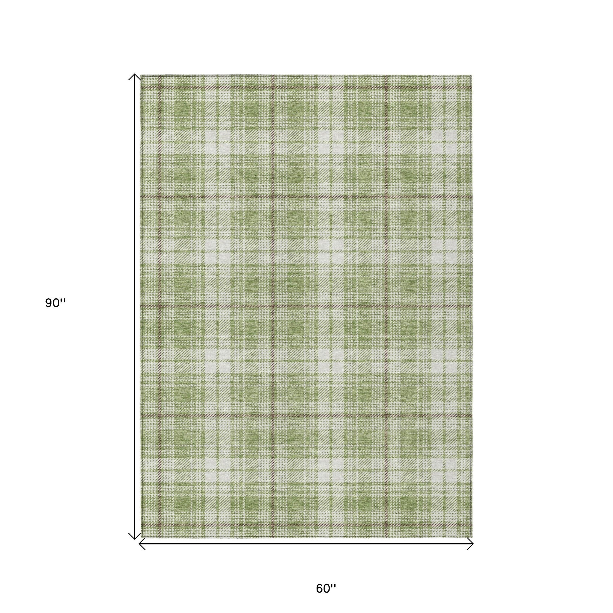 5' X 8' Artichoke Green Brown And Ivory Plaid Washable Indoor Outdoor Area Rug - Outdoor