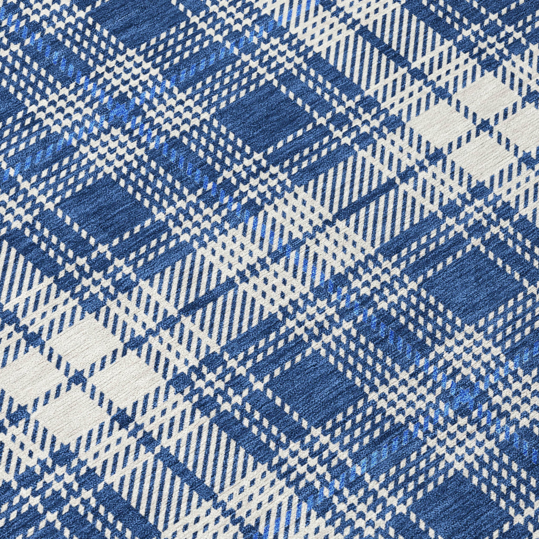 5' X 8' Navy Blue And Ivory Plaid Washable Indoor Outdoor Area Rug - Outdoor