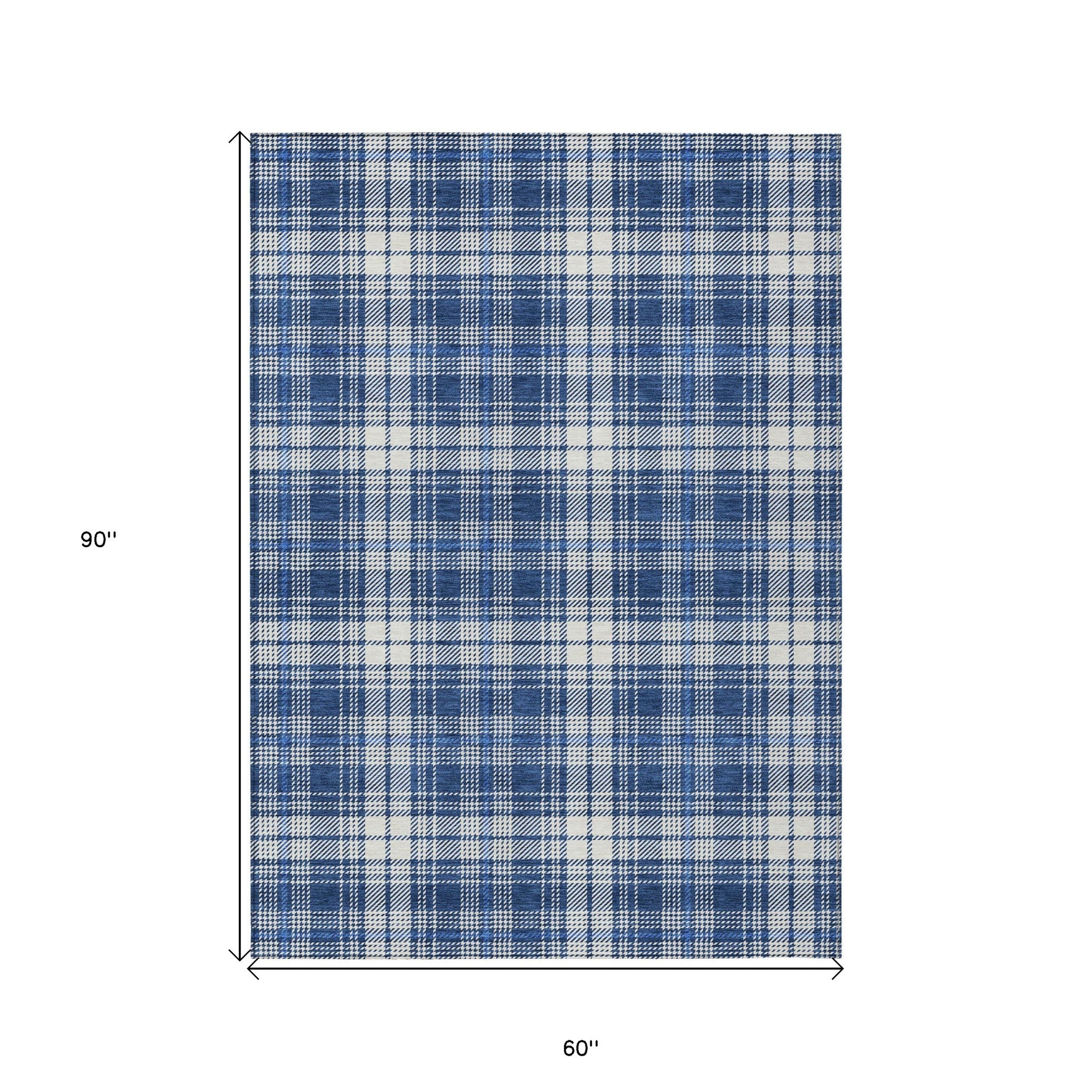 5' X 8' Navy Blue And Ivory Plaid Washable Indoor Outdoor Area Rug - Outdoor