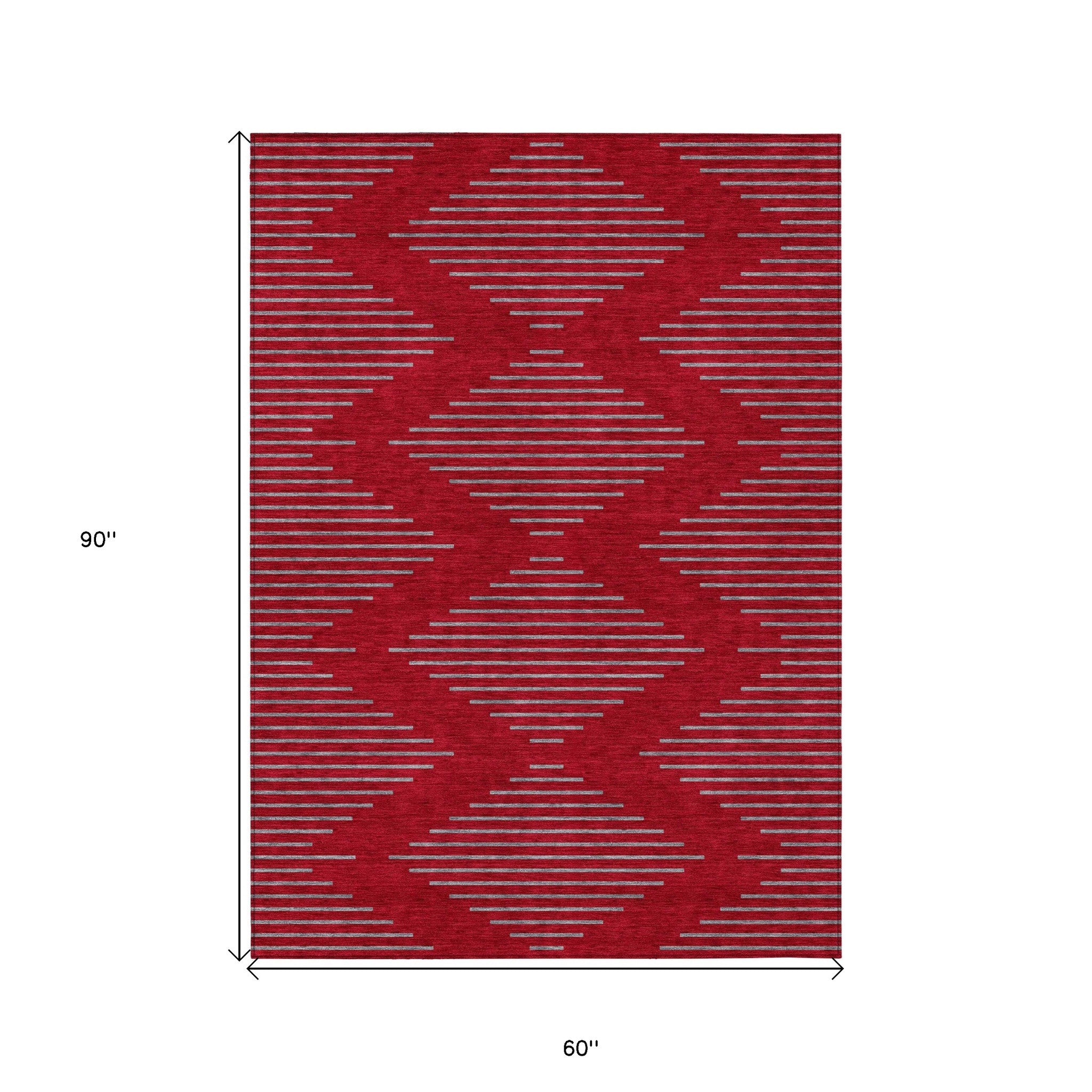 5' X 8' Red And Gray Geometric Washable Indoor Outdoor Area Rug - Outdoor