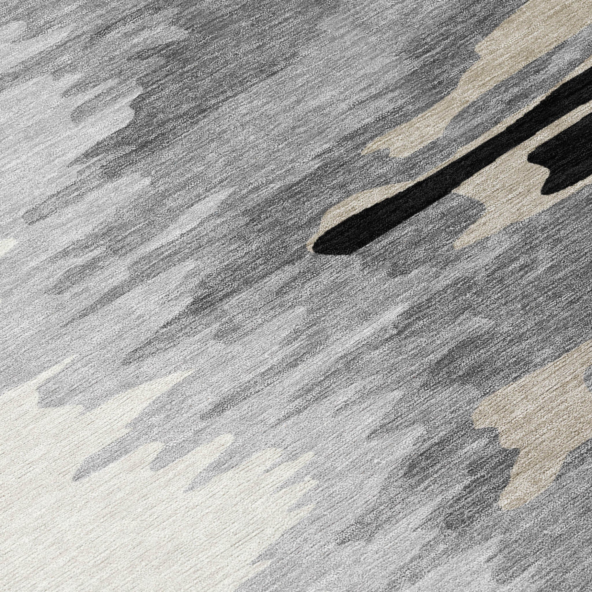 10' X 14' Black Gray And Ivory Abstract Washable Indoor Outdoor Area Rug - Sports & Outdoor