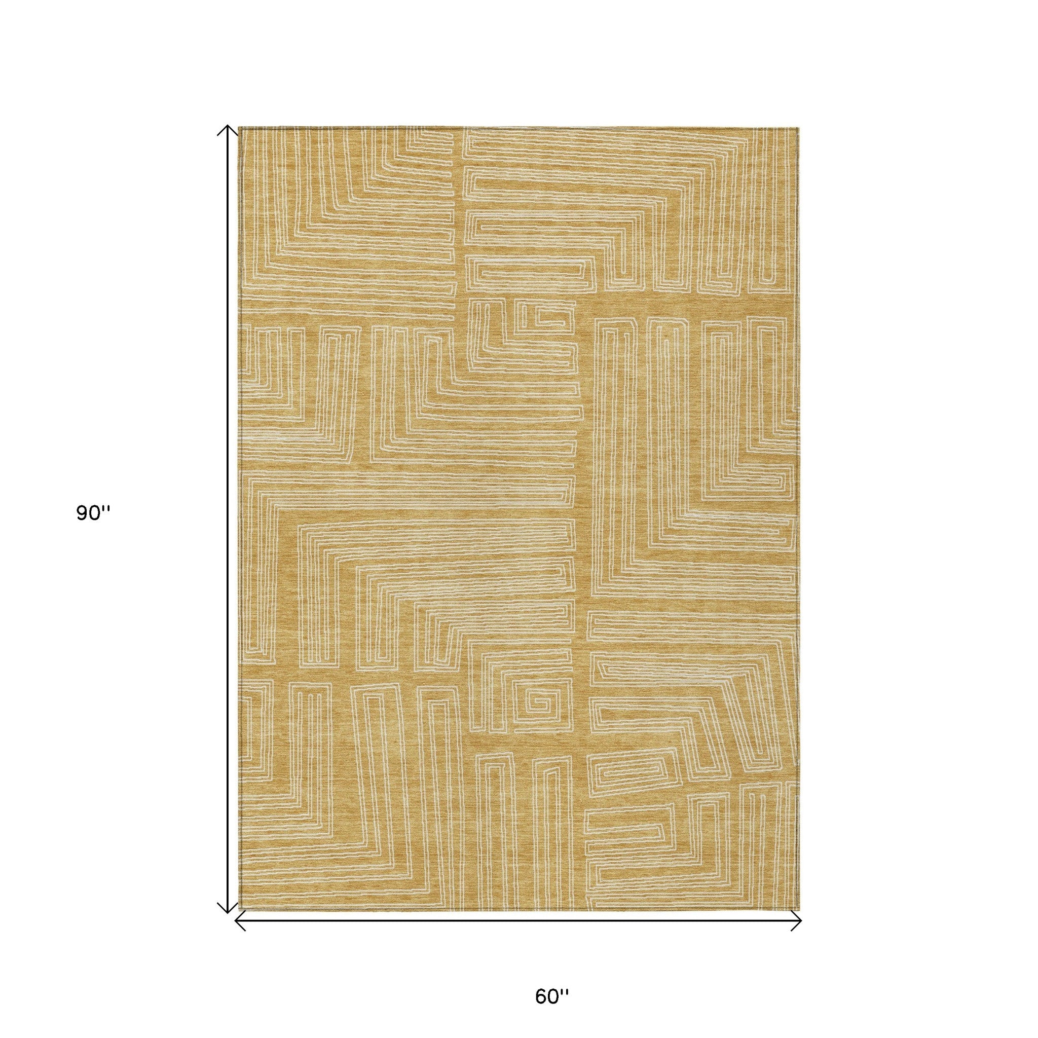 5' X 8' Gold And Ivory Geometric Washable Indoor Outdoor Area Rug - Sports & Outdoor