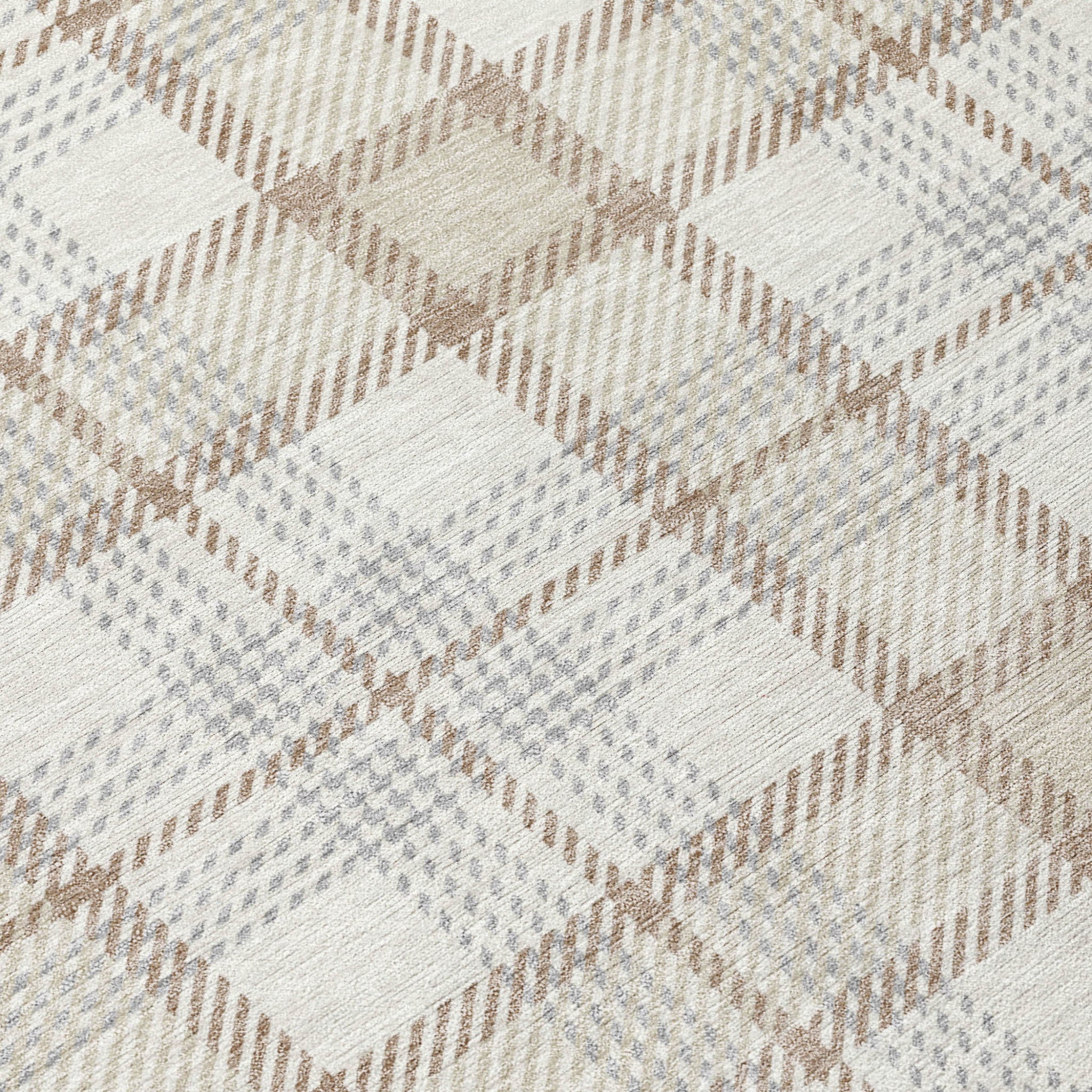 9' X 12' Linen And Brown Plaid Washable Indoor Outdoor Area Rug - Outdoor