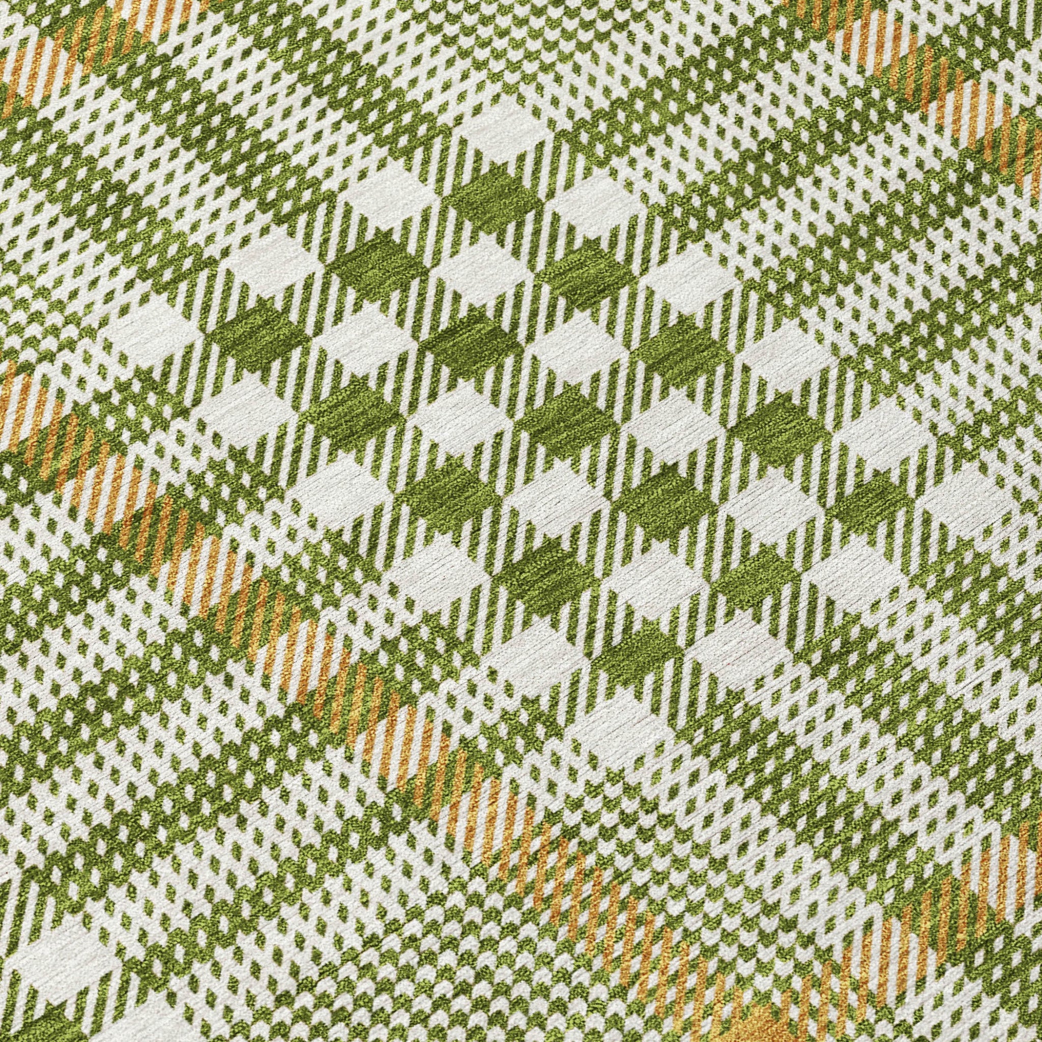 10' X 14' Olive Green Brown And Ivory Plaid Washable Indoor Outdoor Area Rug - Sports & Outdoor
