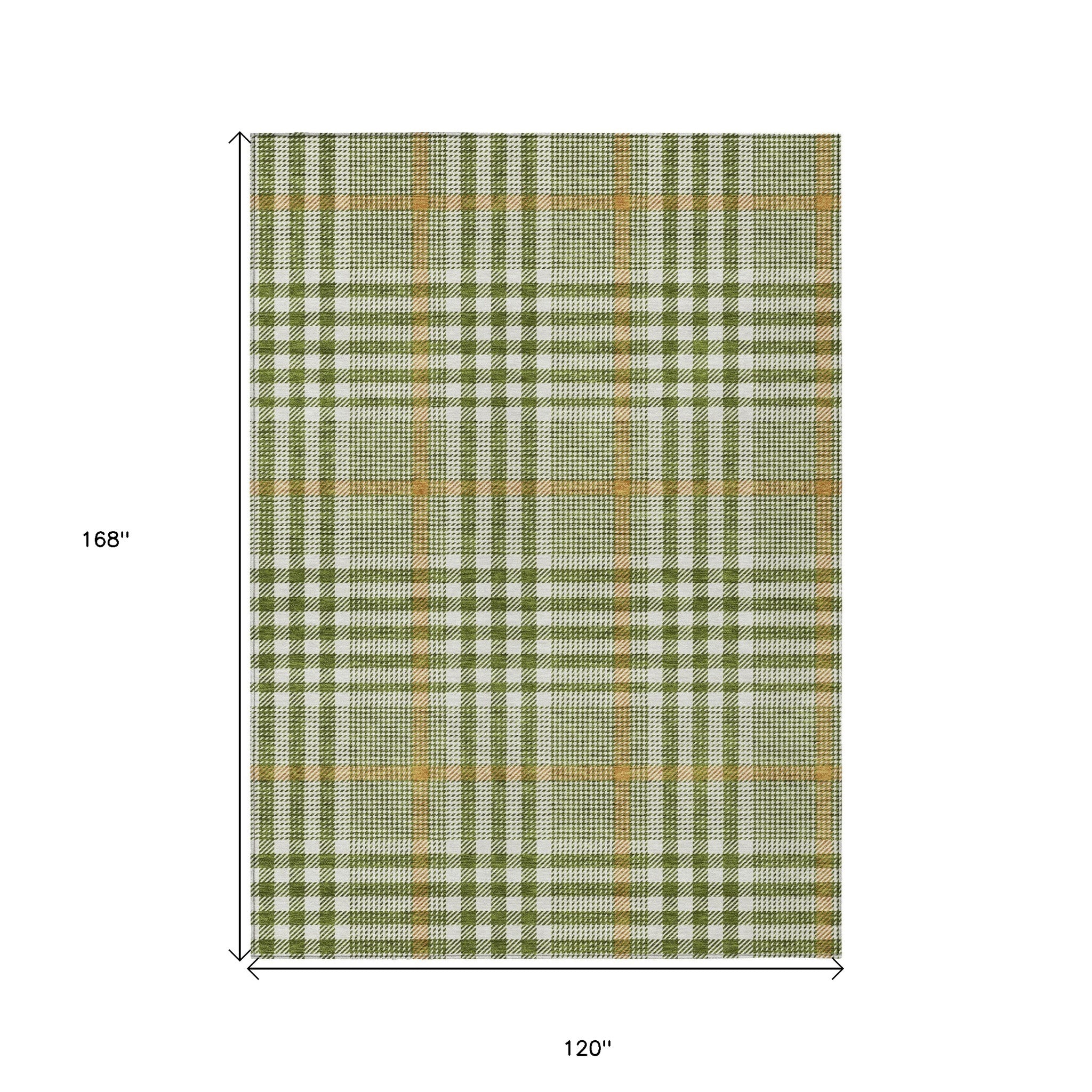 10' X 14' Olive Green Brown And Ivory Plaid Washable Indoor Outdoor Area Rug - Sports & Outdoor