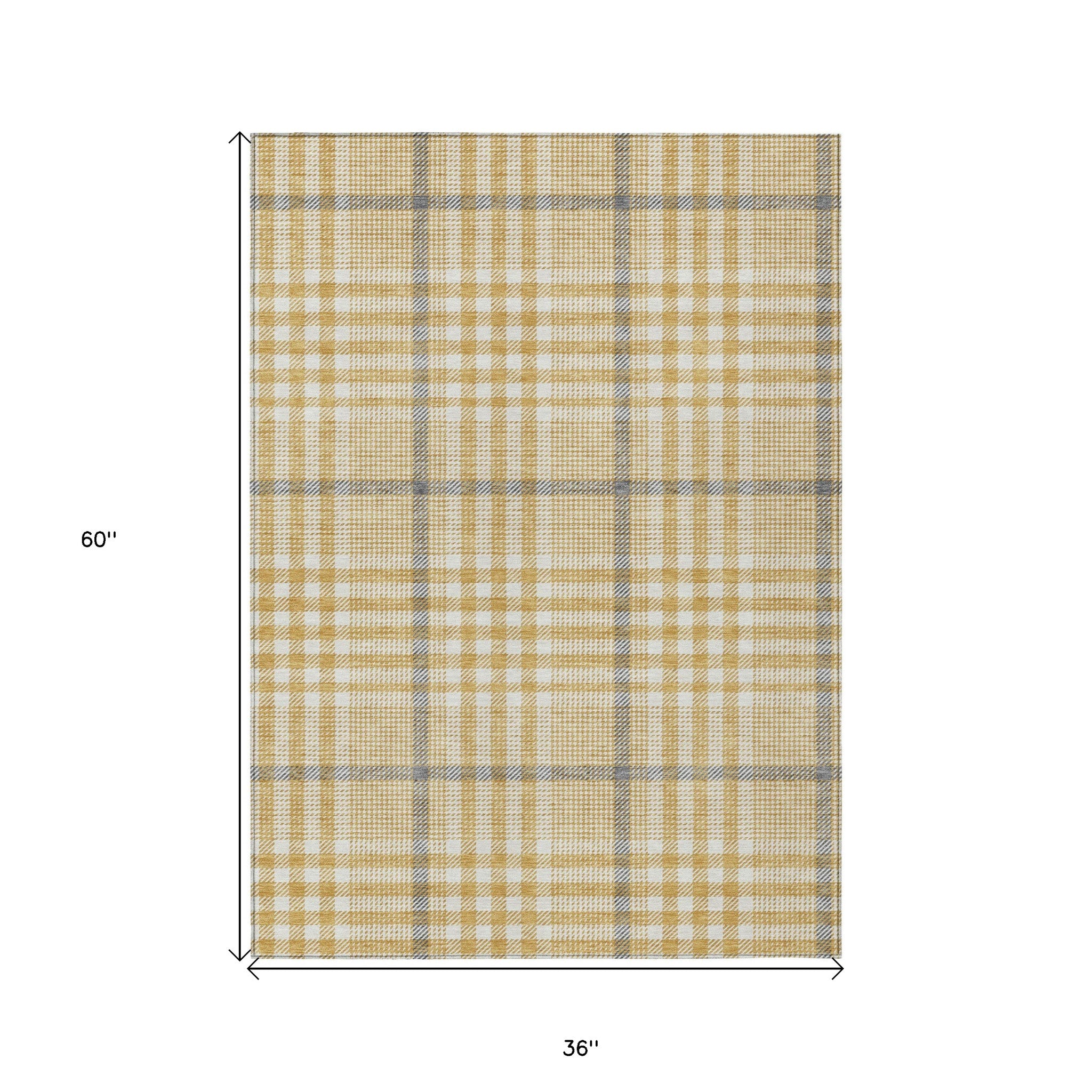 3' X 5' Gold Gray And Beige Plaid Washable Indoor Outdoor Area Rug - Sports & Outdoor