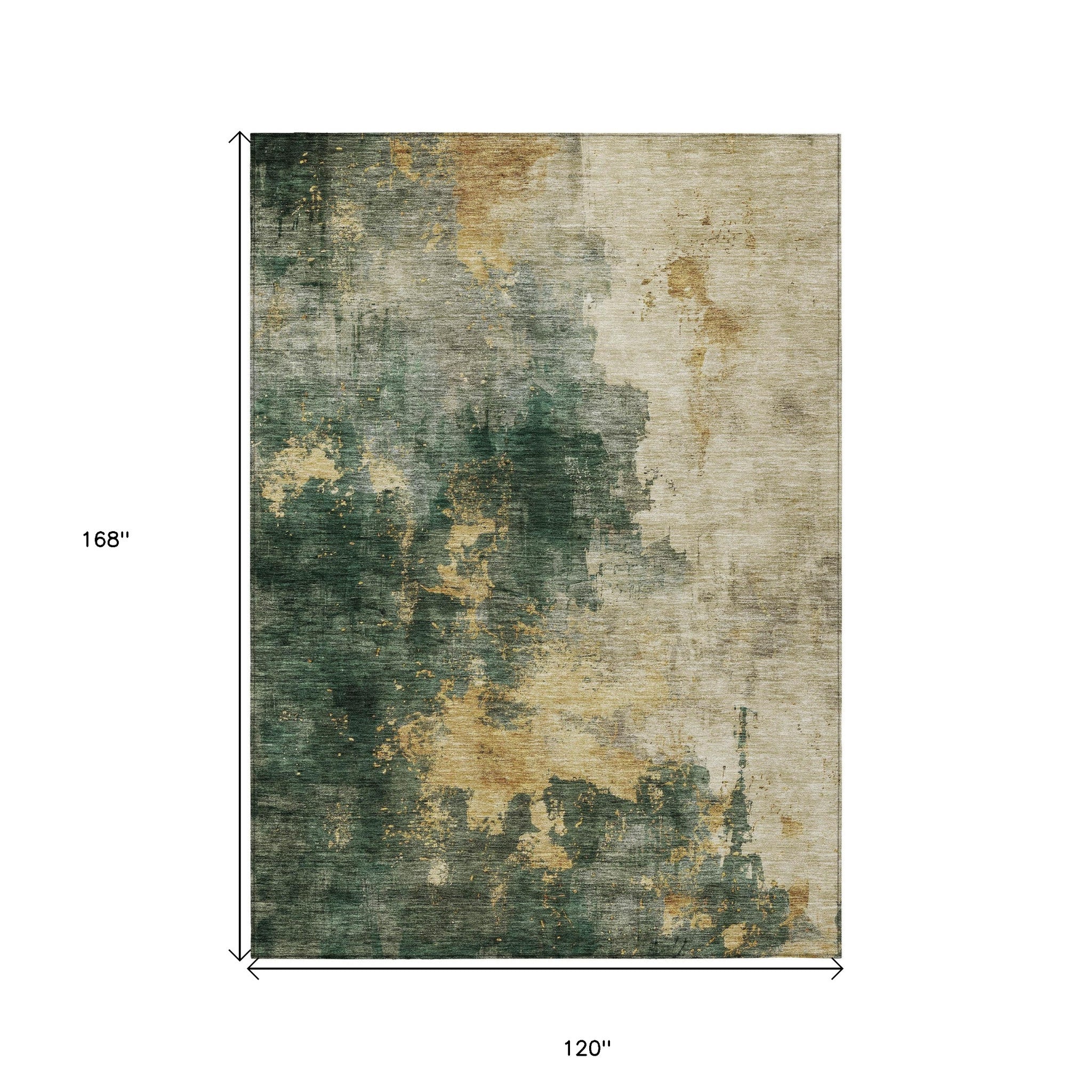 10' X 14' Fern Green And Gold Abstract Washable Indoor Outdoor Area Rug - Sports & Outdoor
