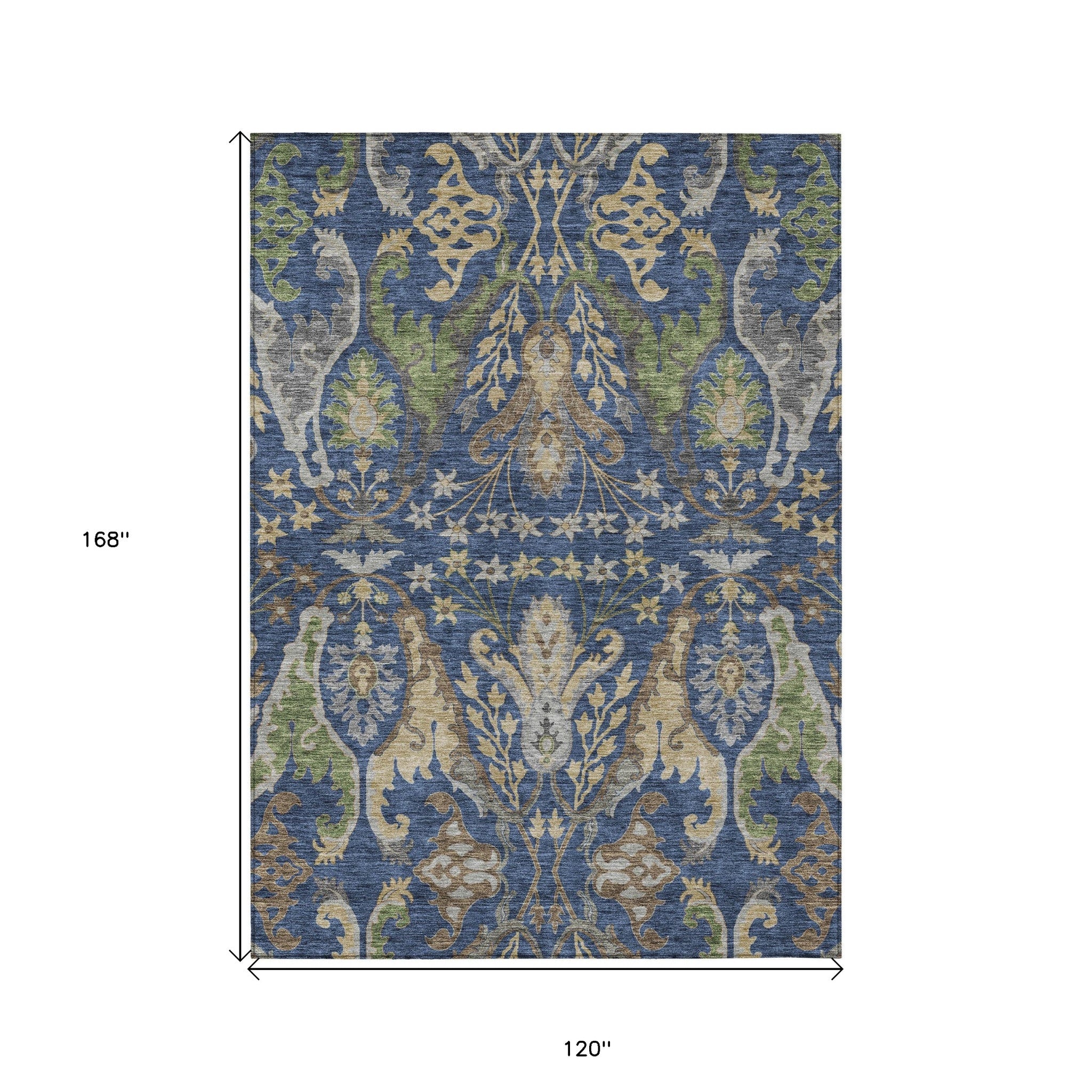 10' X 14' Navy Blue Green And Brown Floral Washable Indoor Outdoor Area Rug - Sports & Outdoor