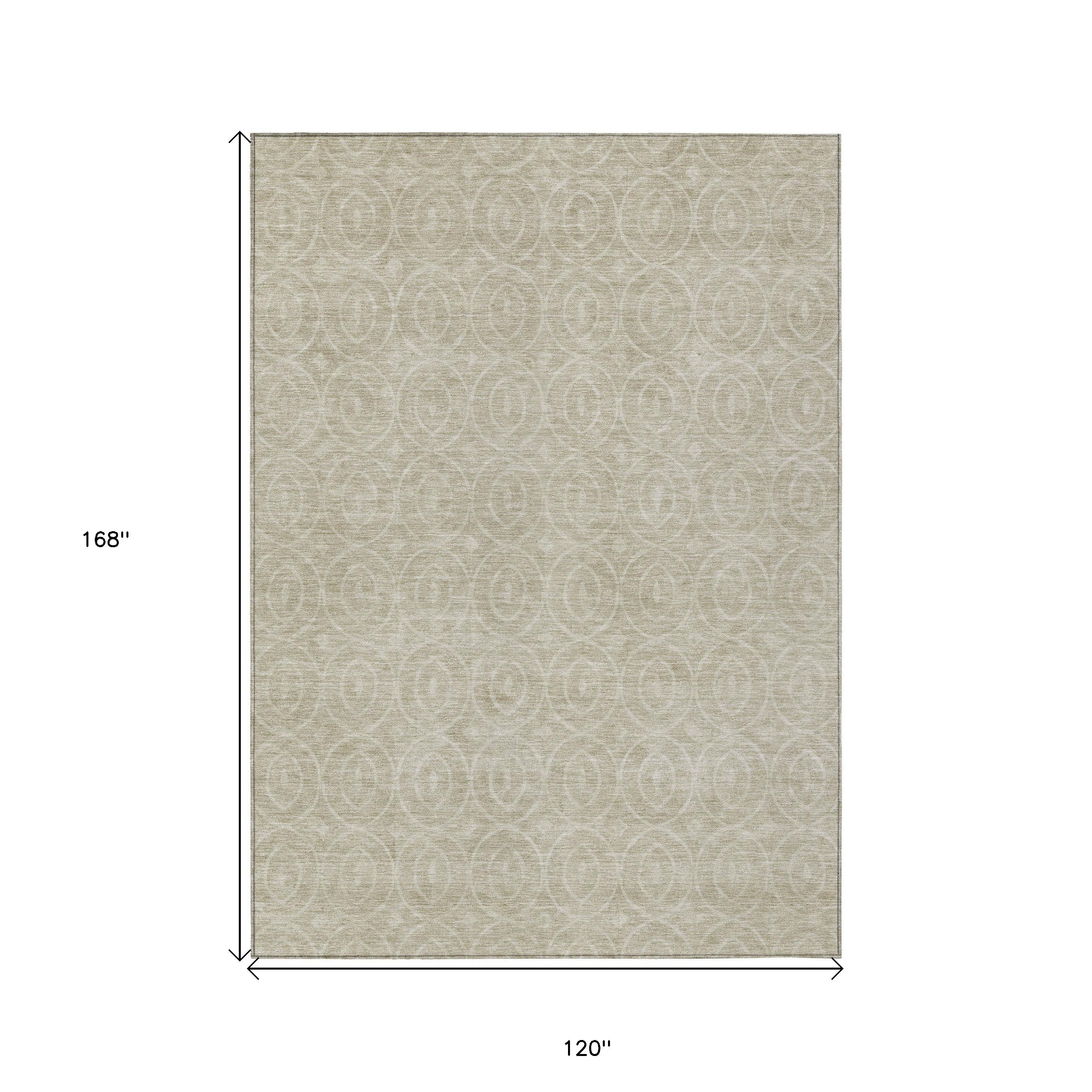 10' X 14' Beige Geometric Washable Indoor Outdoor Area Rug - Sports & Outdoor