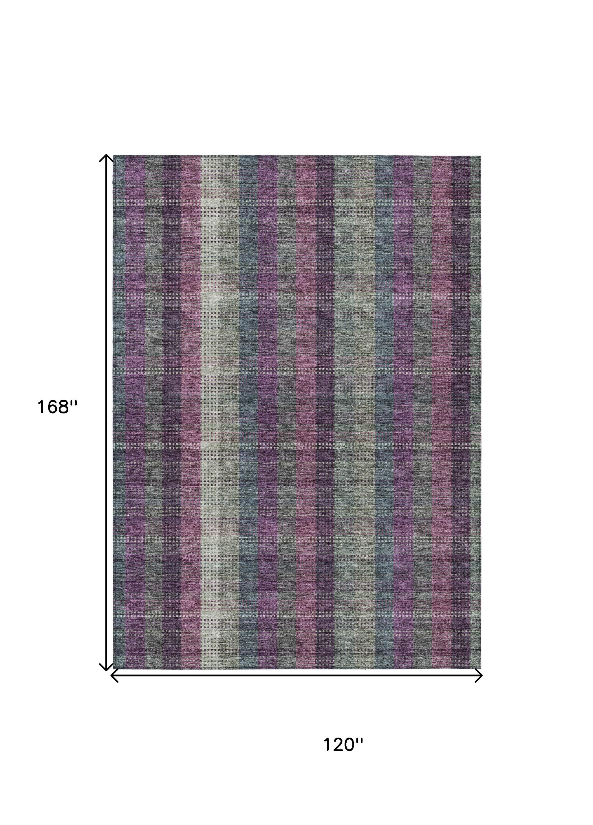 10' X 14' Plum Eggplant And Gray Plaid Washable Indoor Outdoor Area Rug - Sports & Outdoor