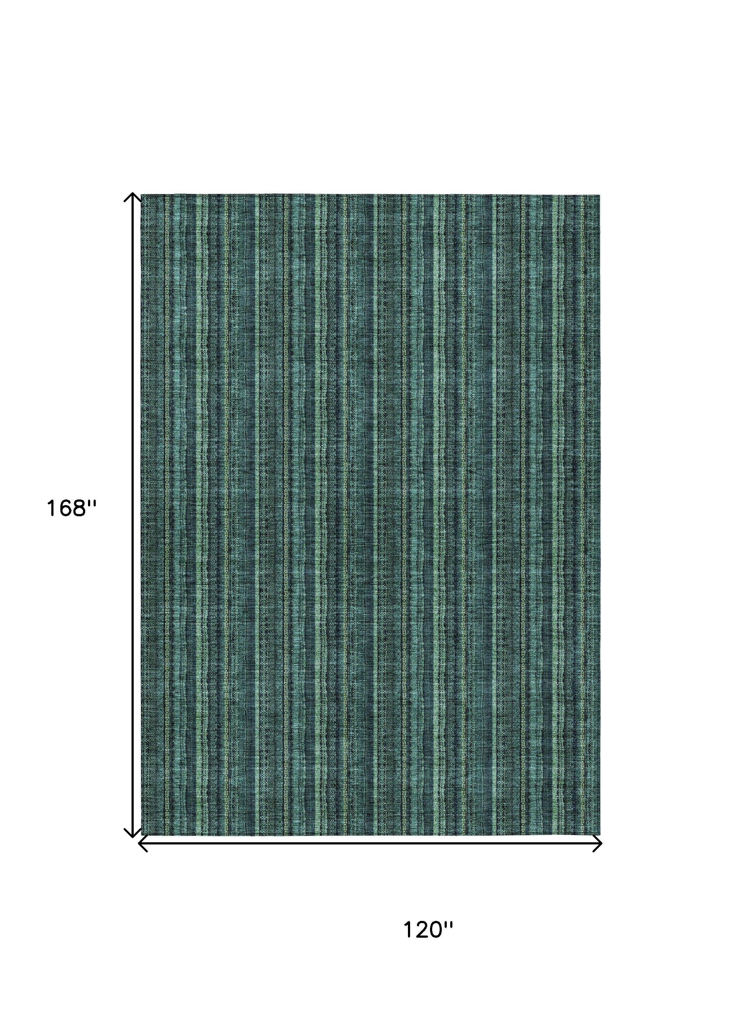10' X 14' Teal Blue Aqua And Mint Green Striped Washable Indoor Outdoor Area Rug - Sports & Outdoor