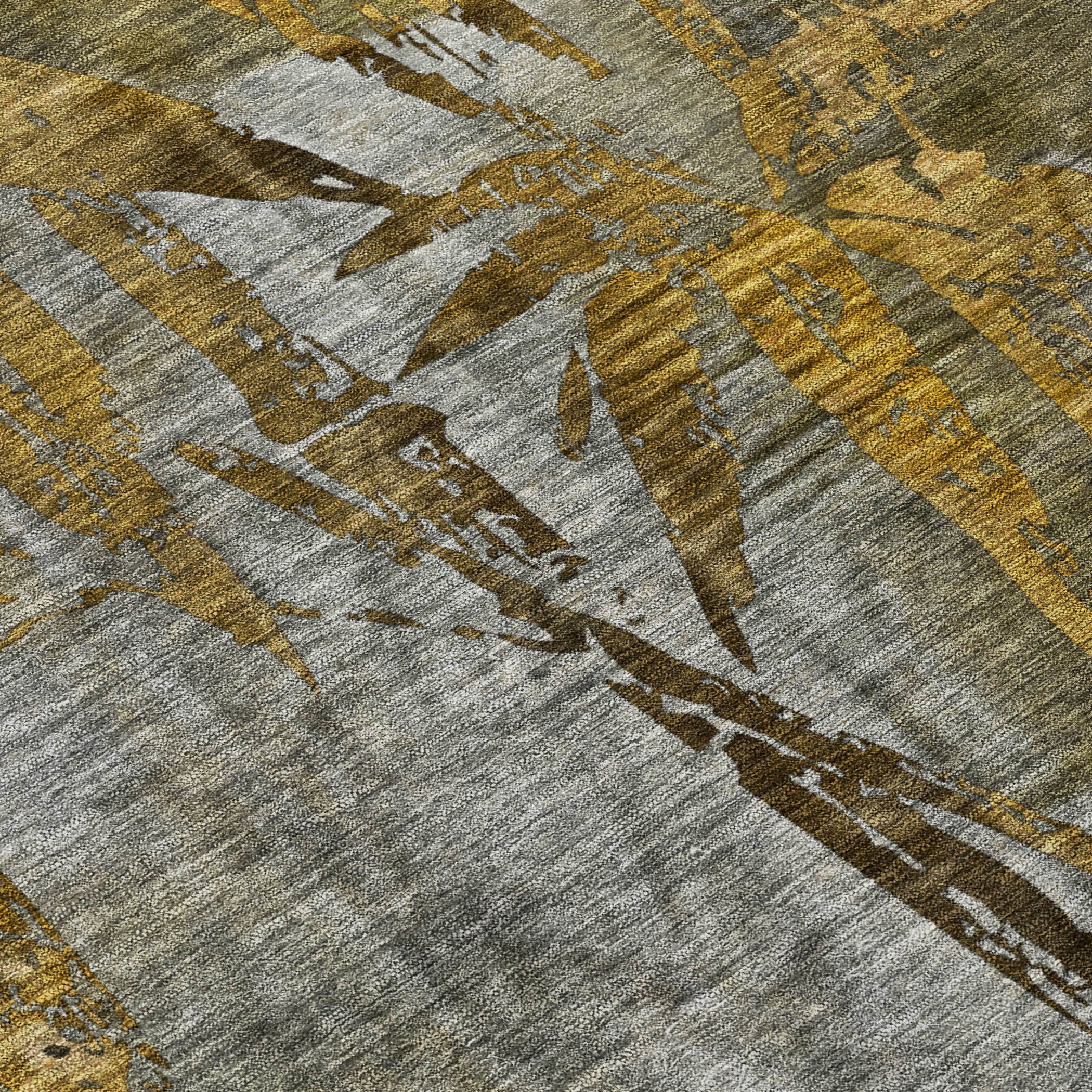 10' X 14' Pewter And Gold Botanical Leaves Washable Indoor Outdoor Area Rug - Sports & Outdoor