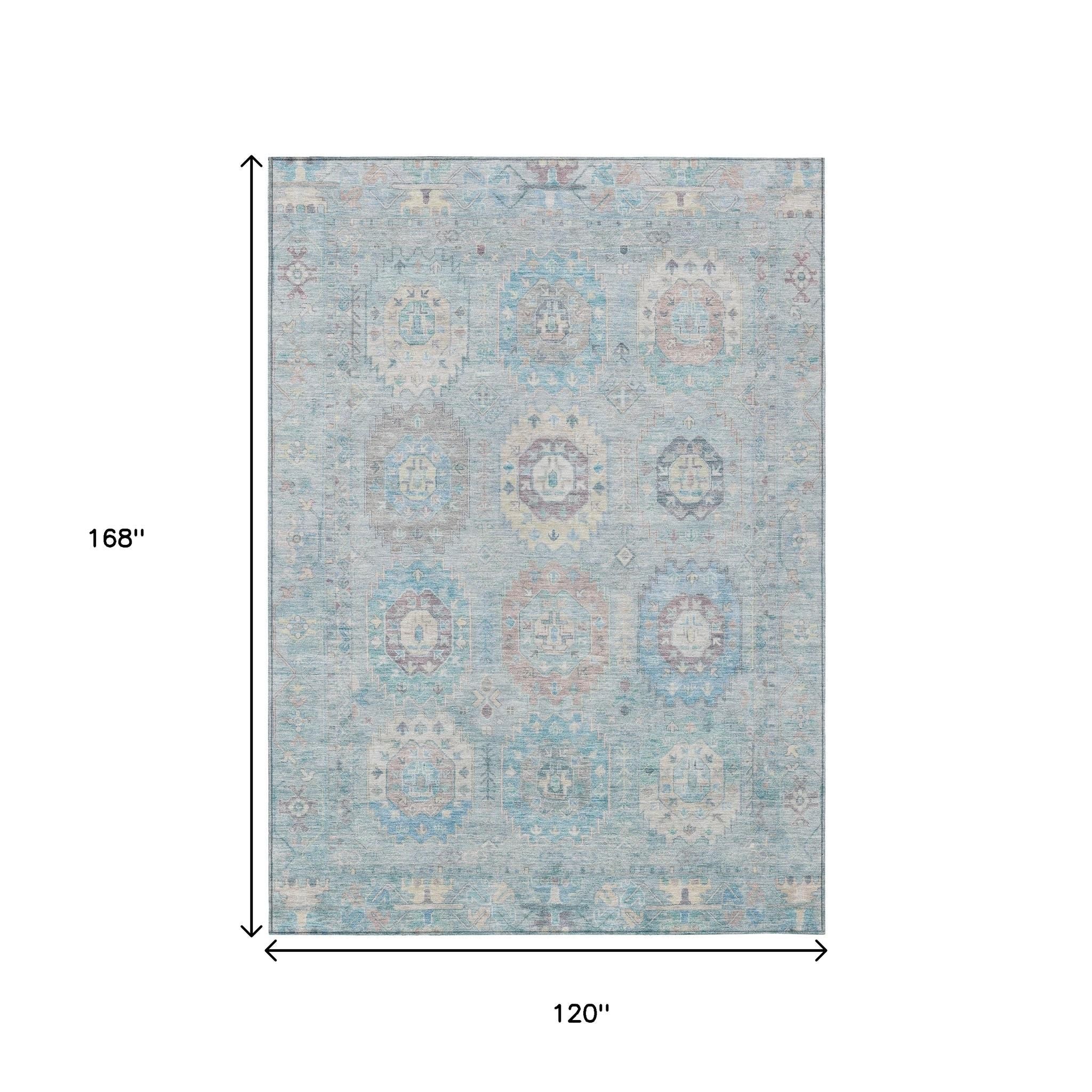 10' X 14' Sky Blue Beige And Blush Medallion Washable Indoor Outdoor Area Rug - Sports & Outdoor