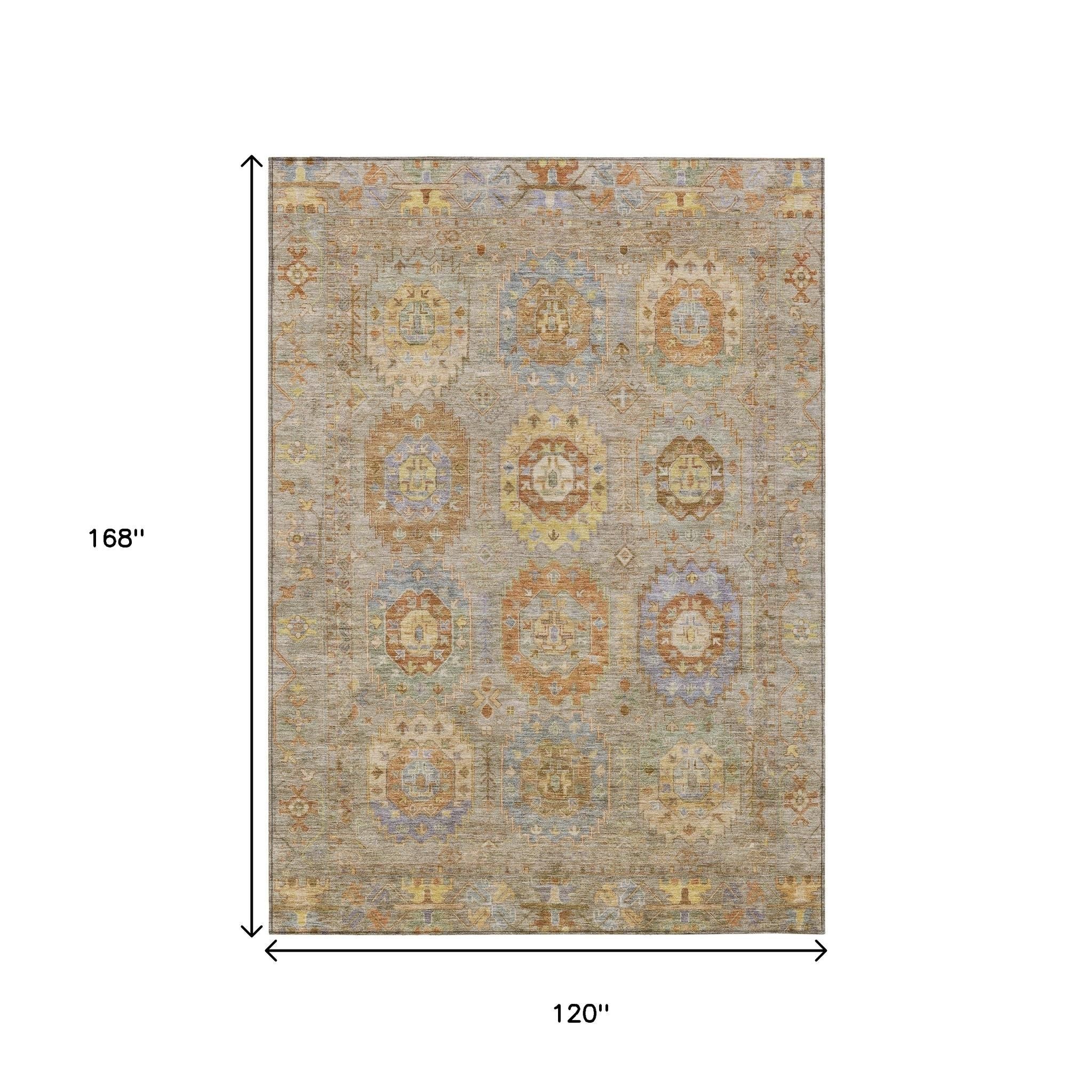 10' X 14' Taupe Gold And Lavender Medallion Washable Indoor Outdoor Area Rug - Sports & Outdoor