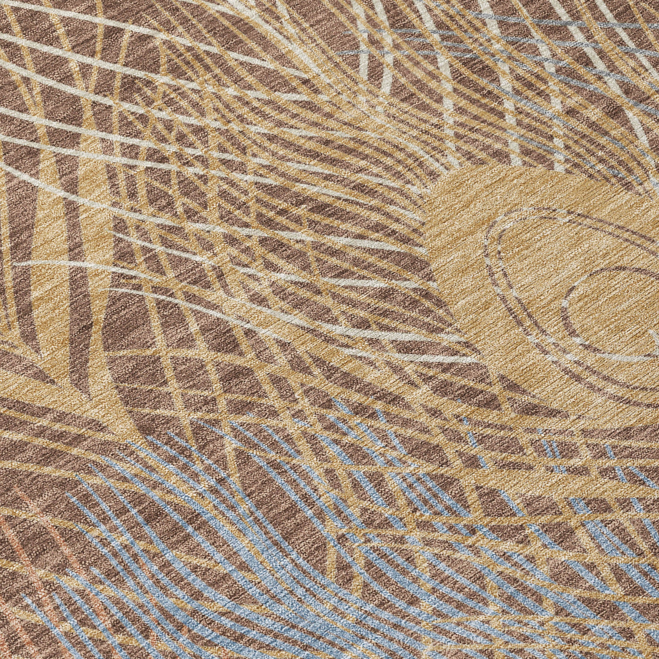 10' X 14' Brown Blue And Gold Floral Washable Indoor Outdoor Area Rug - Sports & Outdoor