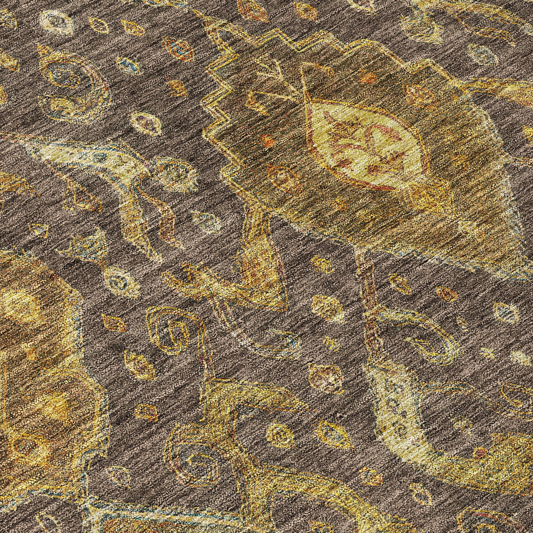 10' X 14' Chocolate Gold And Burgundy Ikat Washable Indoor Outdoor Area Rug - Sports & Outdoor