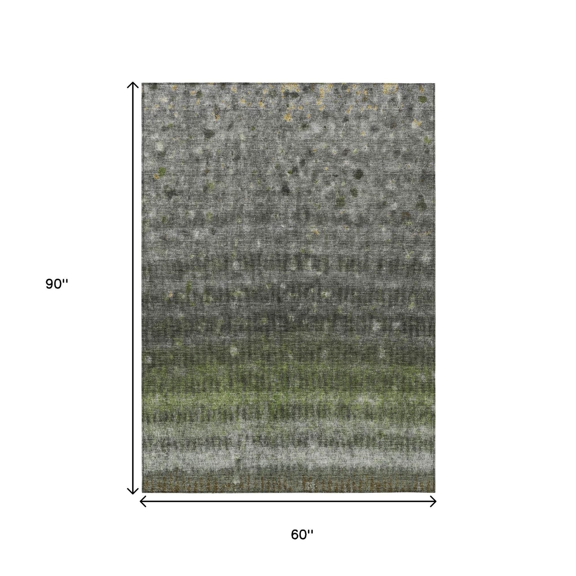 5' X 8' Olive Green And Gray Striped Washable Indoor Outdoor Area Rug - Sports & Outdoor