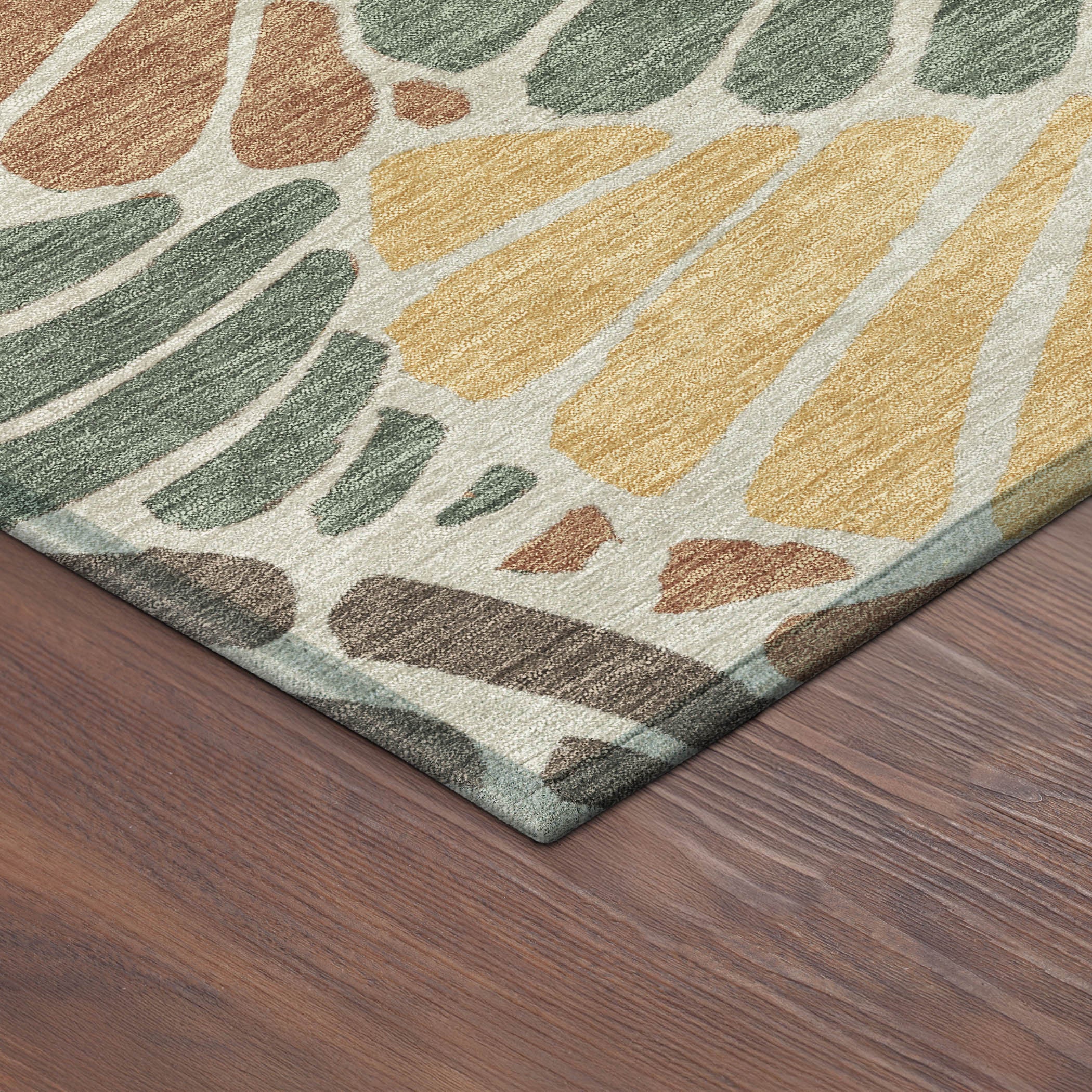 10' X 14' Artichoke Green Copper And Gold Floral Washable Indoor Outdoor Area Rug - Sports & Outdoor