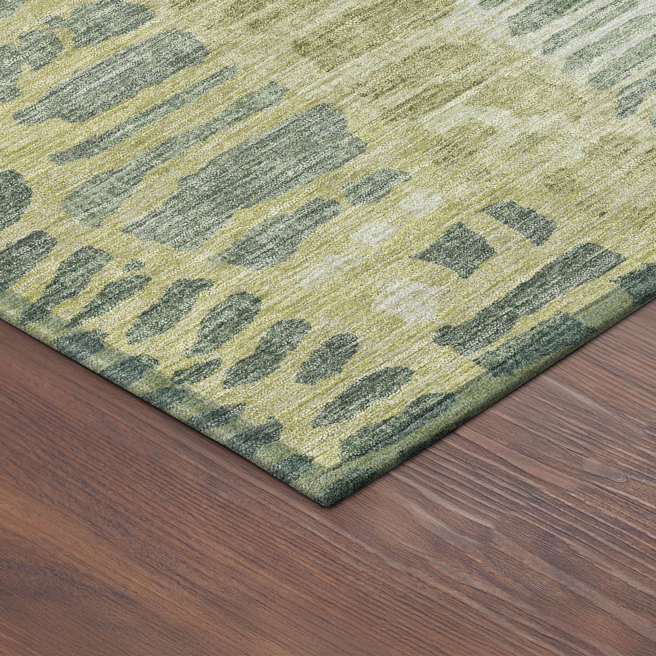 10' X 14' Artichoke Green And Beige Abstract Washable Indoor Outdoor Area Rug - Sports & Outdoor
