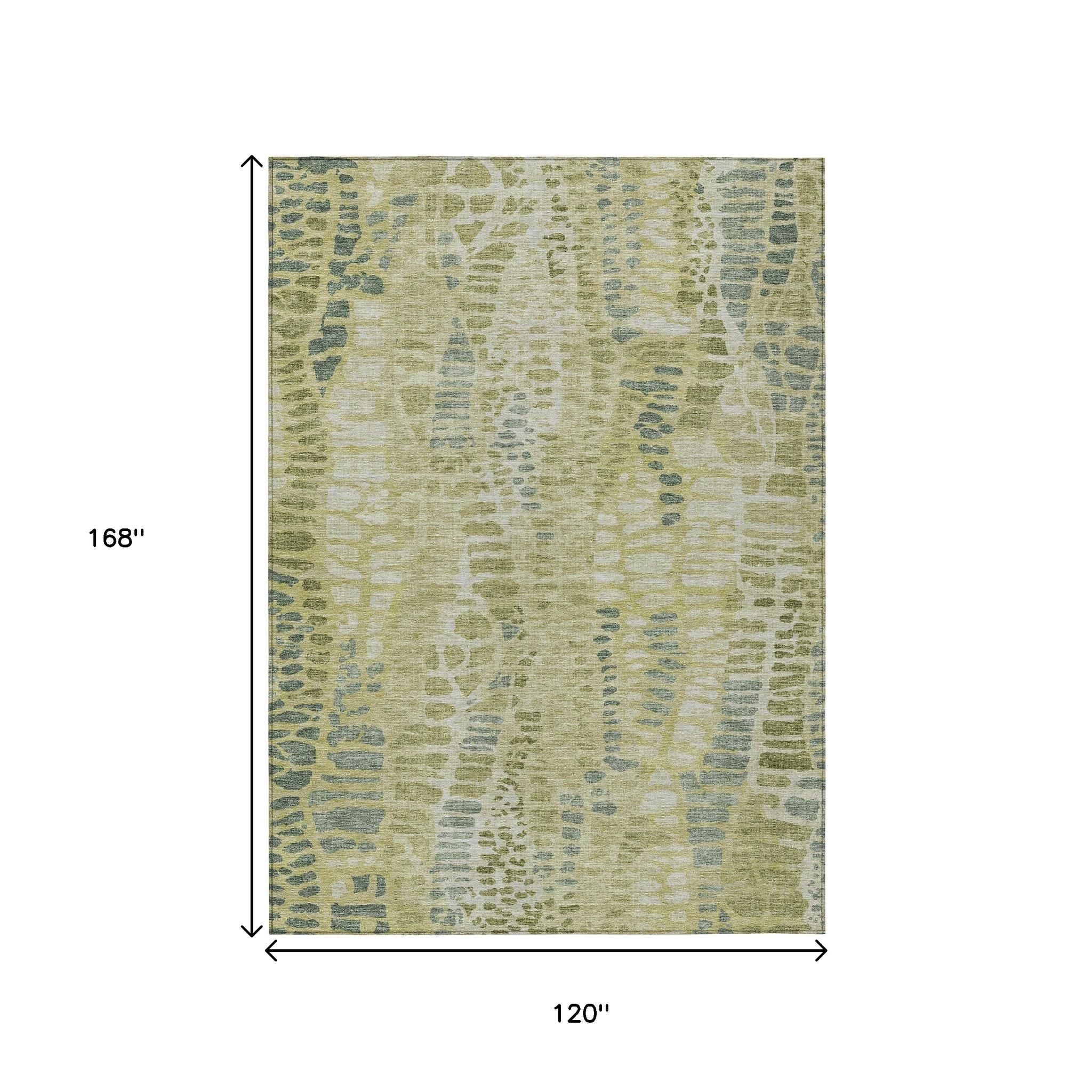 10' X 14' Artichoke Green And Beige Abstract Washable Indoor Outdoor Area Rug - Sports & Outdoor
