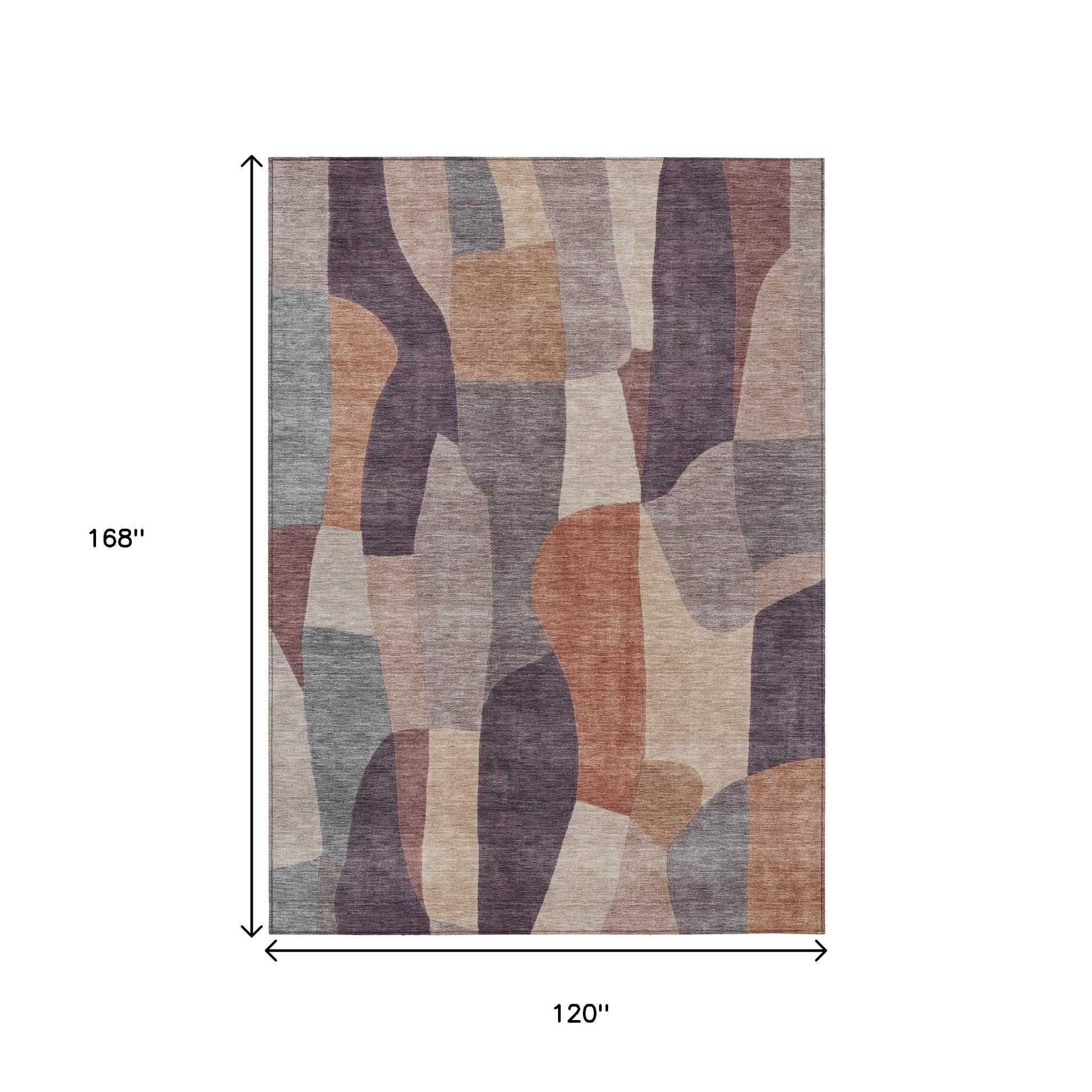 10' X 14' Plum And Copper Abstract Washable Indoor Outdoor Area Rug - Sports & Outdoor