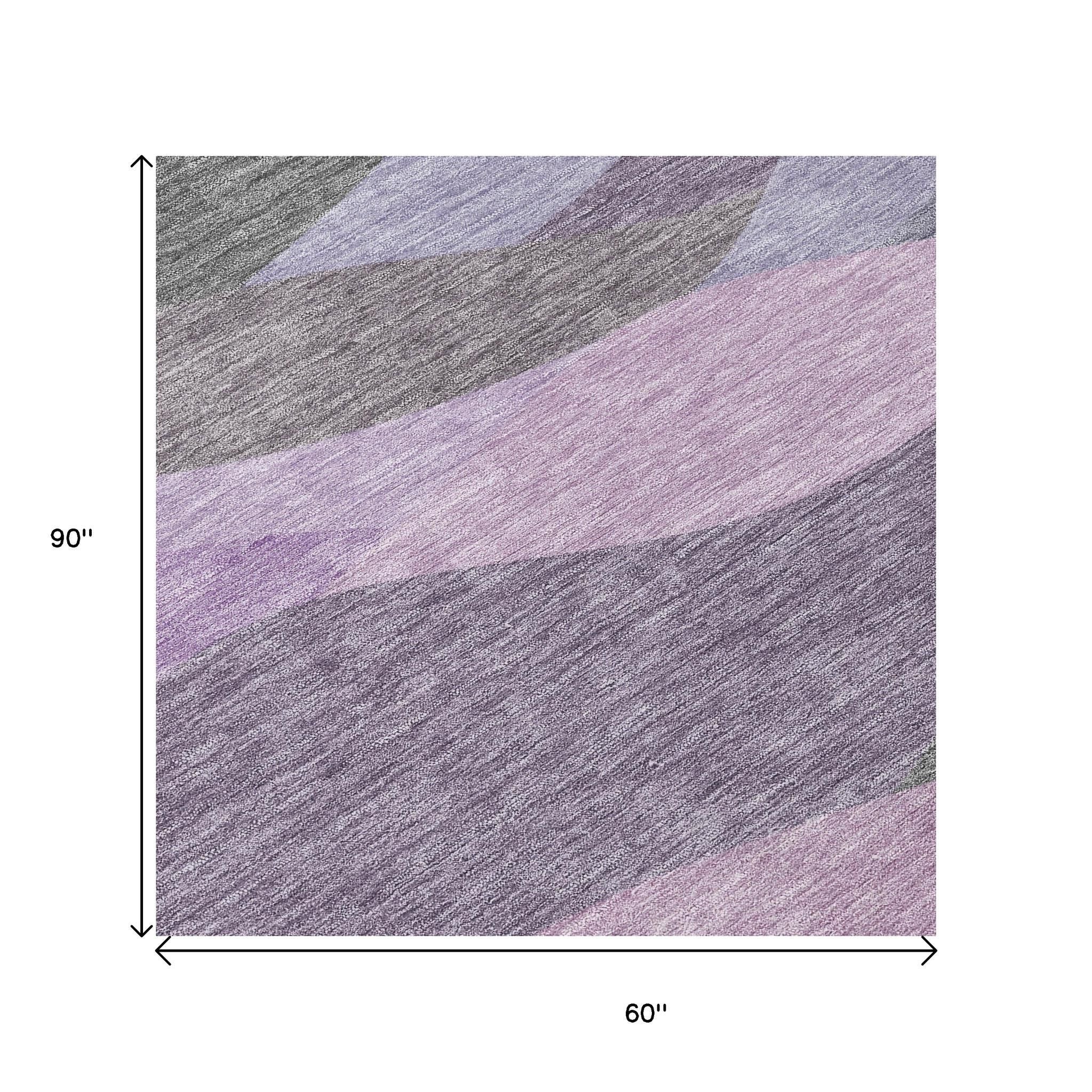 5' X 8' Plum And Gray Abstract Washable Indoor Outdoor Area Rug - Sports & Outdoor