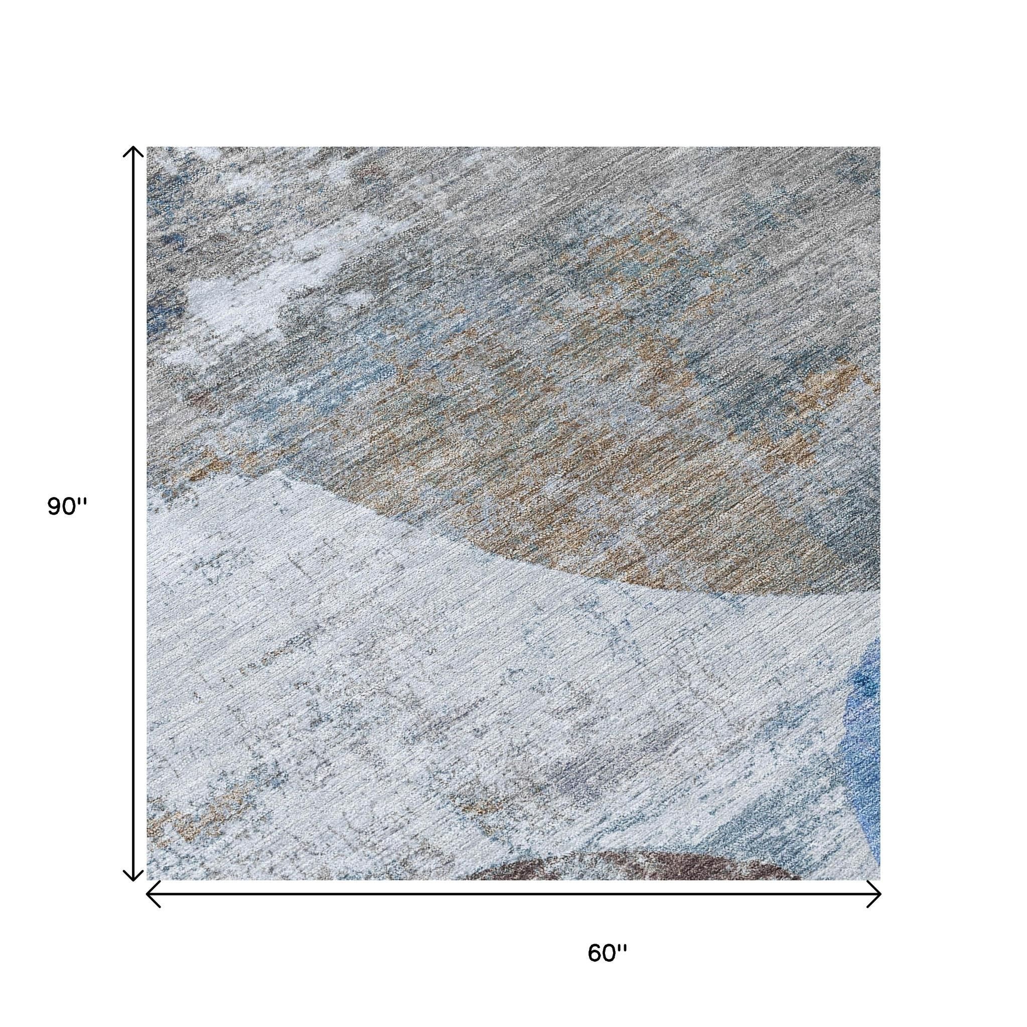 5' X 8' Blue And Beige Geometric Washable Indoor Outdoor Area Rug - Sports & Outdoor