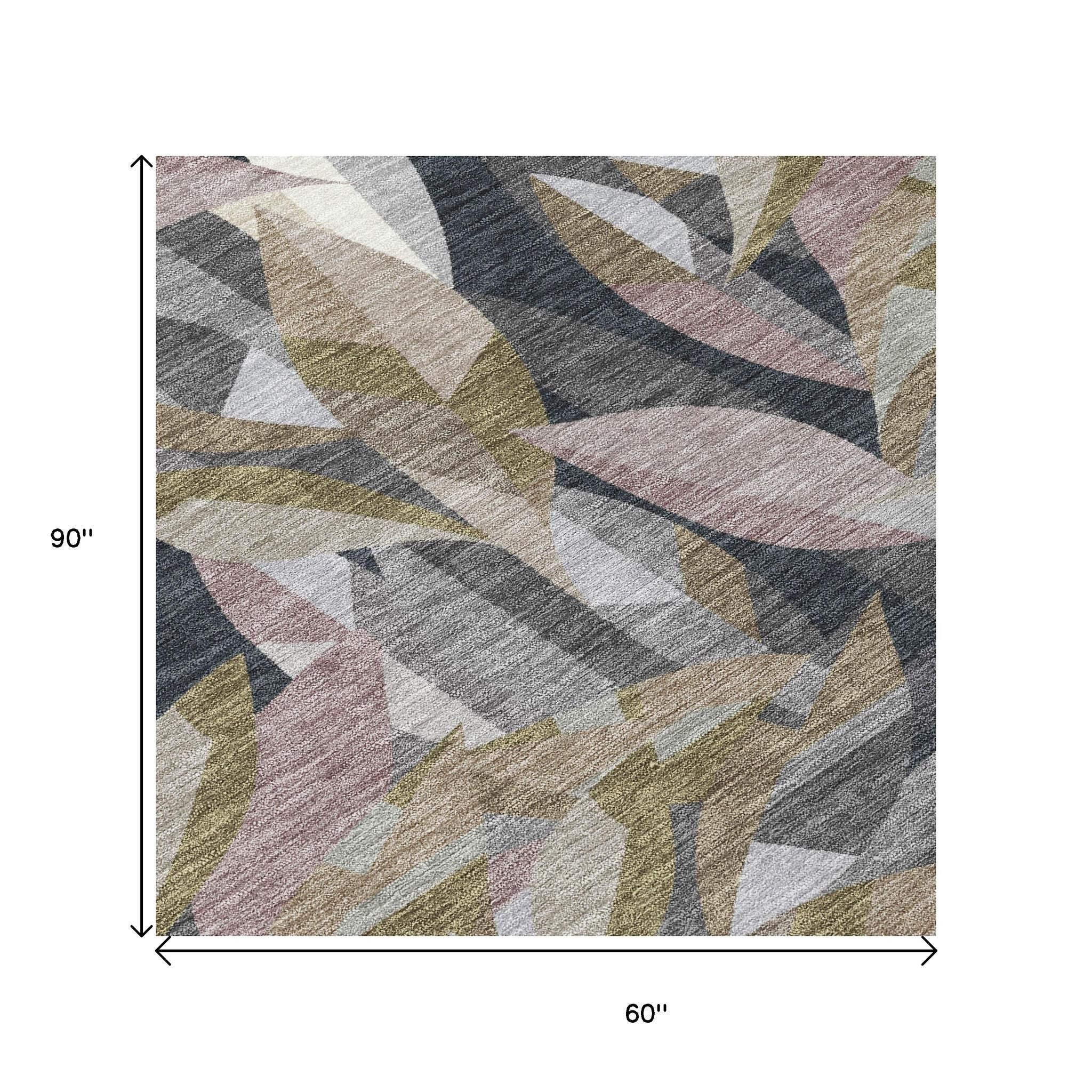 5' X 8' Khaki And Brown Floral Washable Indoor Outdoor Area Rug - Sports & Outdoor