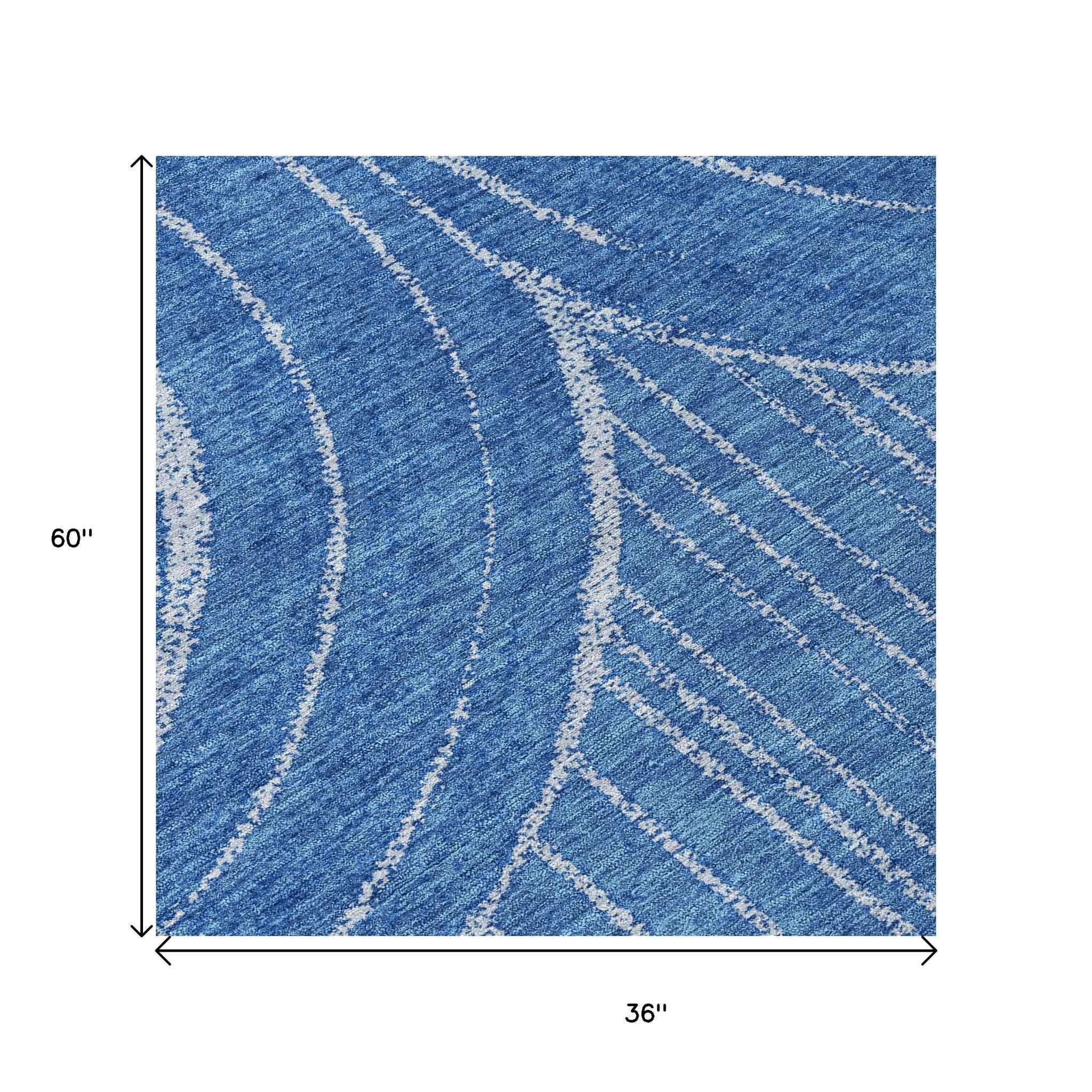 3' X 5' Navy Blue And Sky Blue Geometric Washable Indoor Outdoor Area Rug - Sports & Outdoor