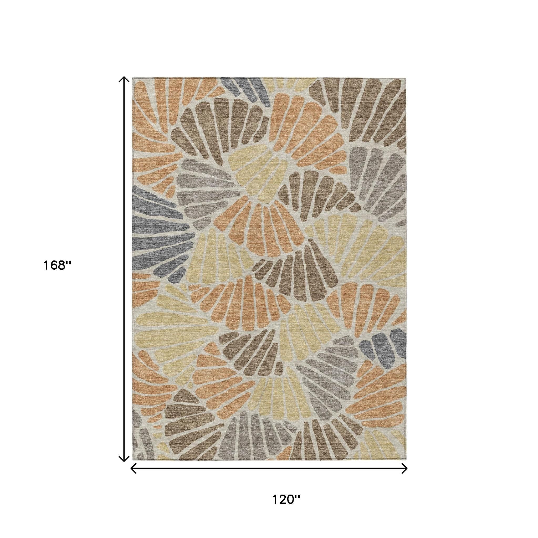 10' X 14' Copper Gold And Brown Floral Washable Indoor Outdoor Area Rug - Sports & Outdoor