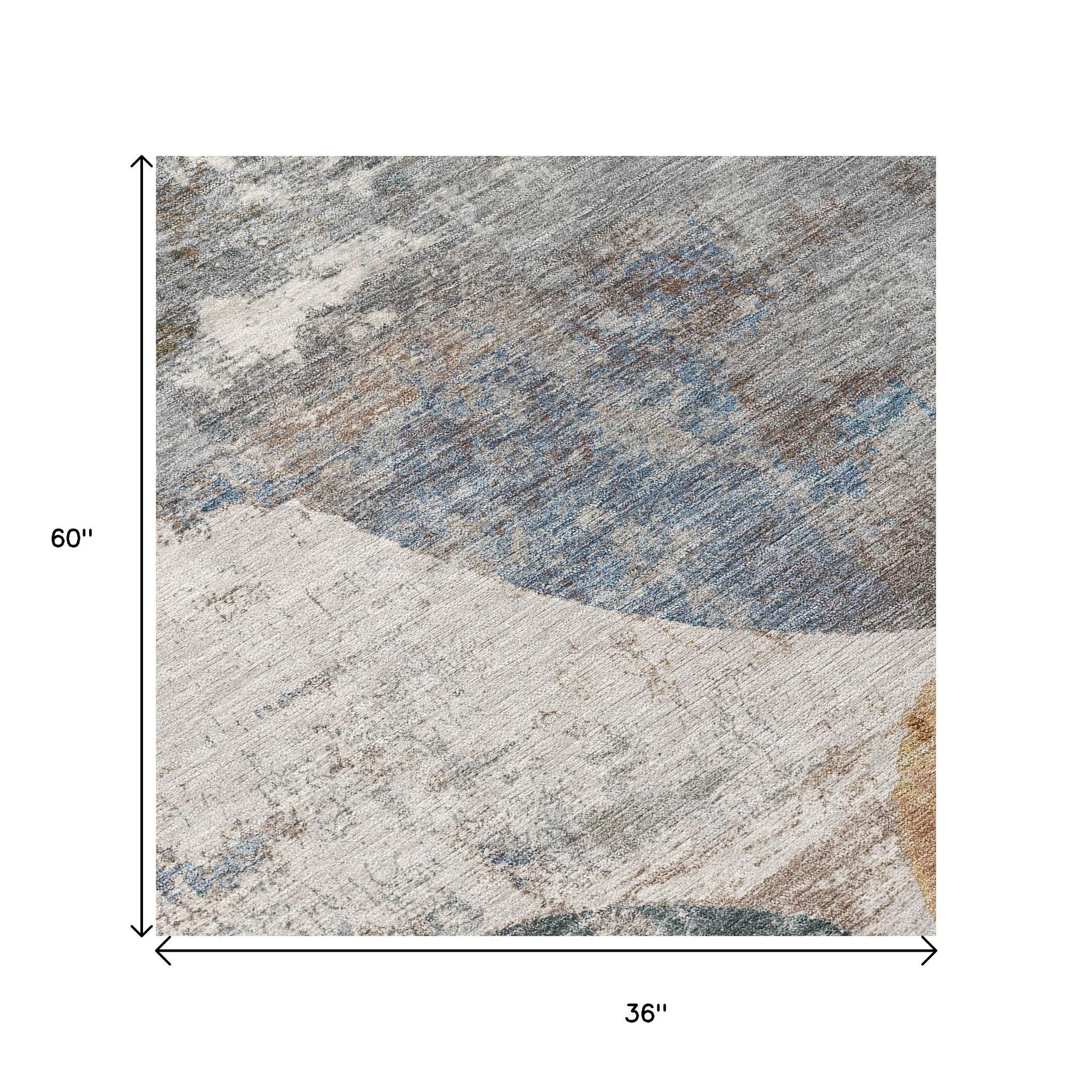 3' X 5' Khaki Gray And Ivory Geometric Washable Indoor Outdoor Area Rug - Sports & Outdoor