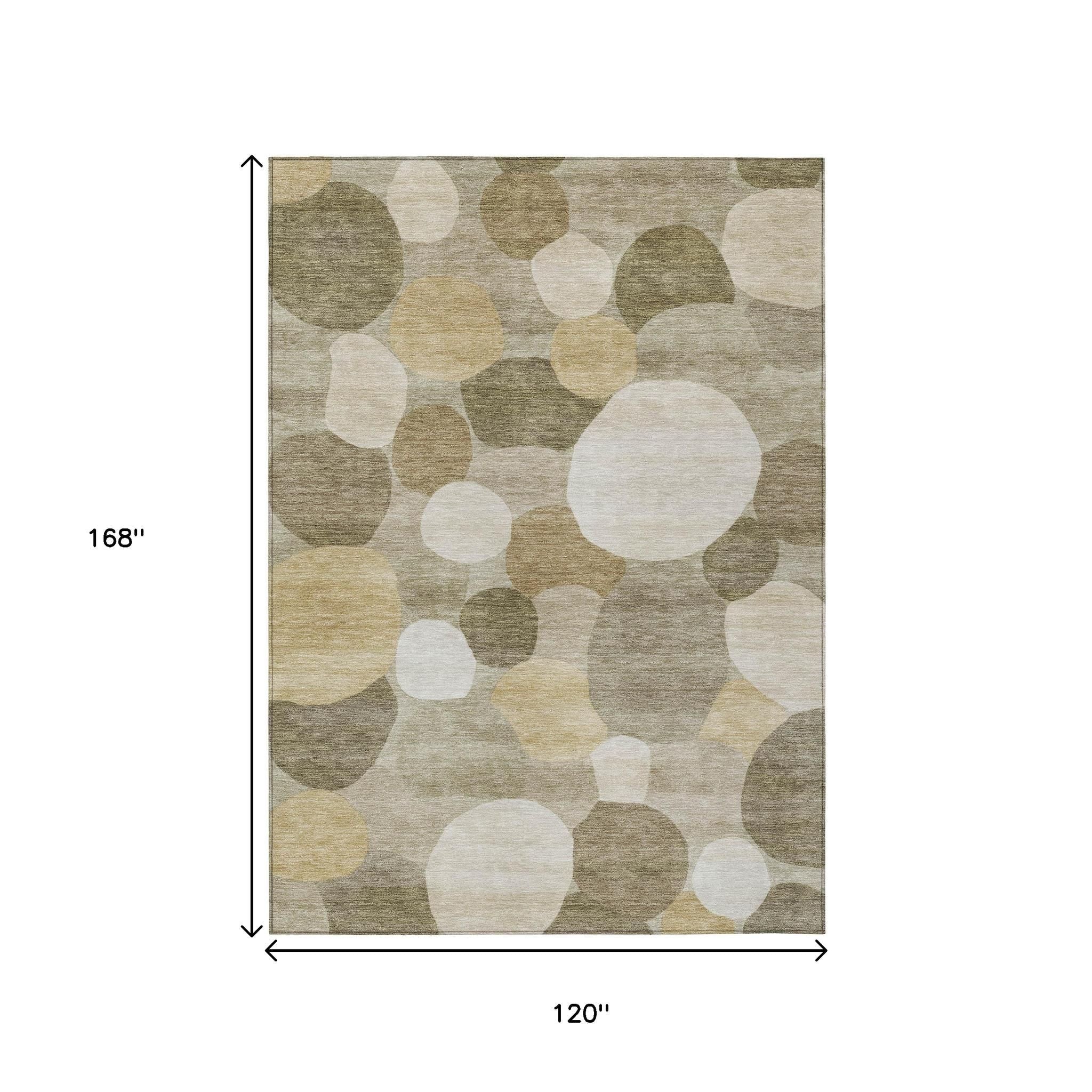 10' X 14' Khaki And Beige Geometric Washable Indoor Outdoor Area Rug - Sports & Outdoor