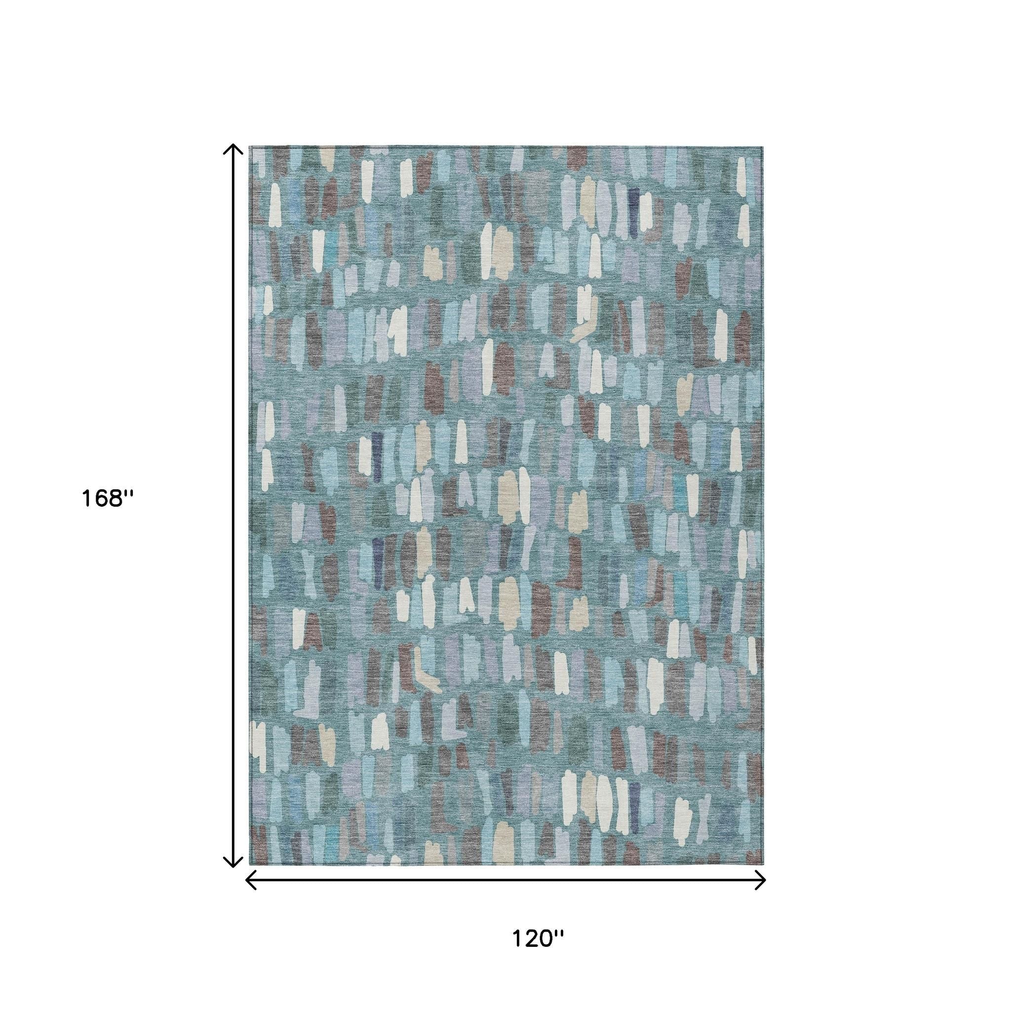 10' X 14' Teal Blue Taupe And Beige Striped Washable Indoor Outdoor Area Rug - Sports & Outdoor